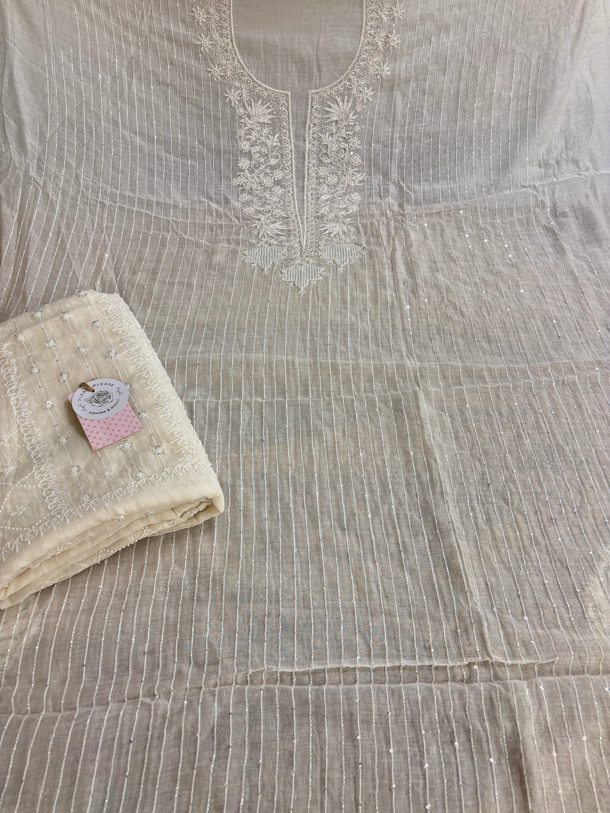 Dyeable Chanderi Mul Chikankari Kurta & Dupatta