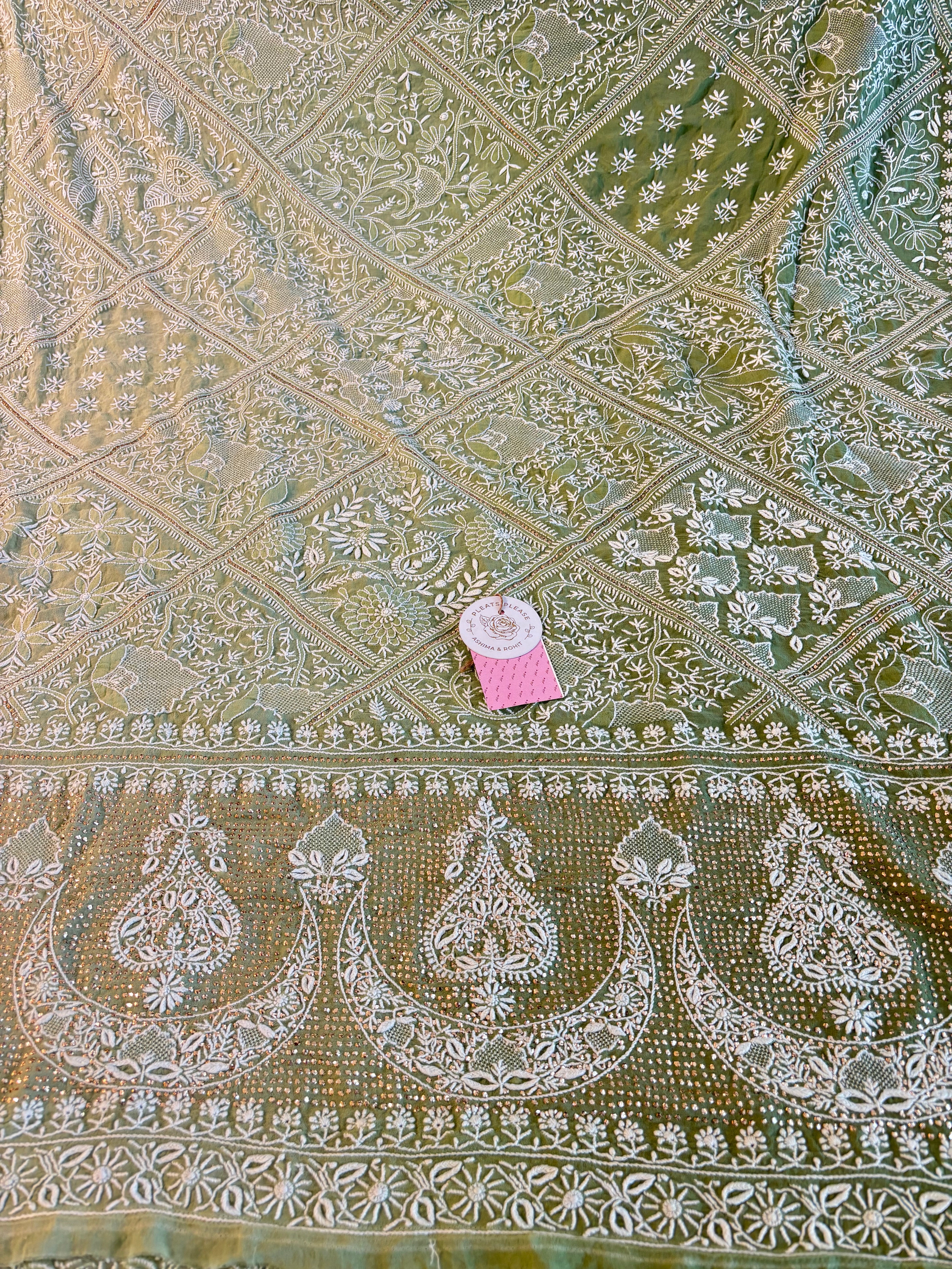 Pastel Green Ombré Chikankari Mukaish Dupatta