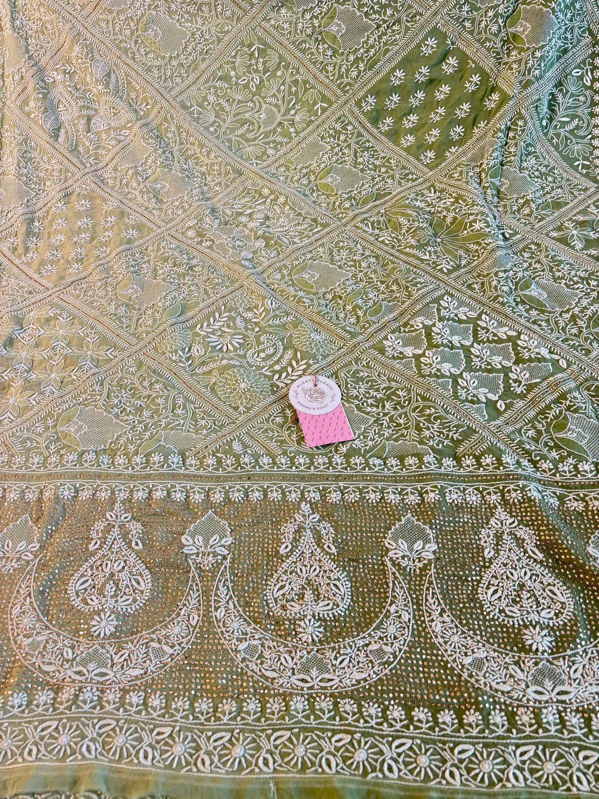 Pastel Green Ombré Chikankari Mukaish Dupatta