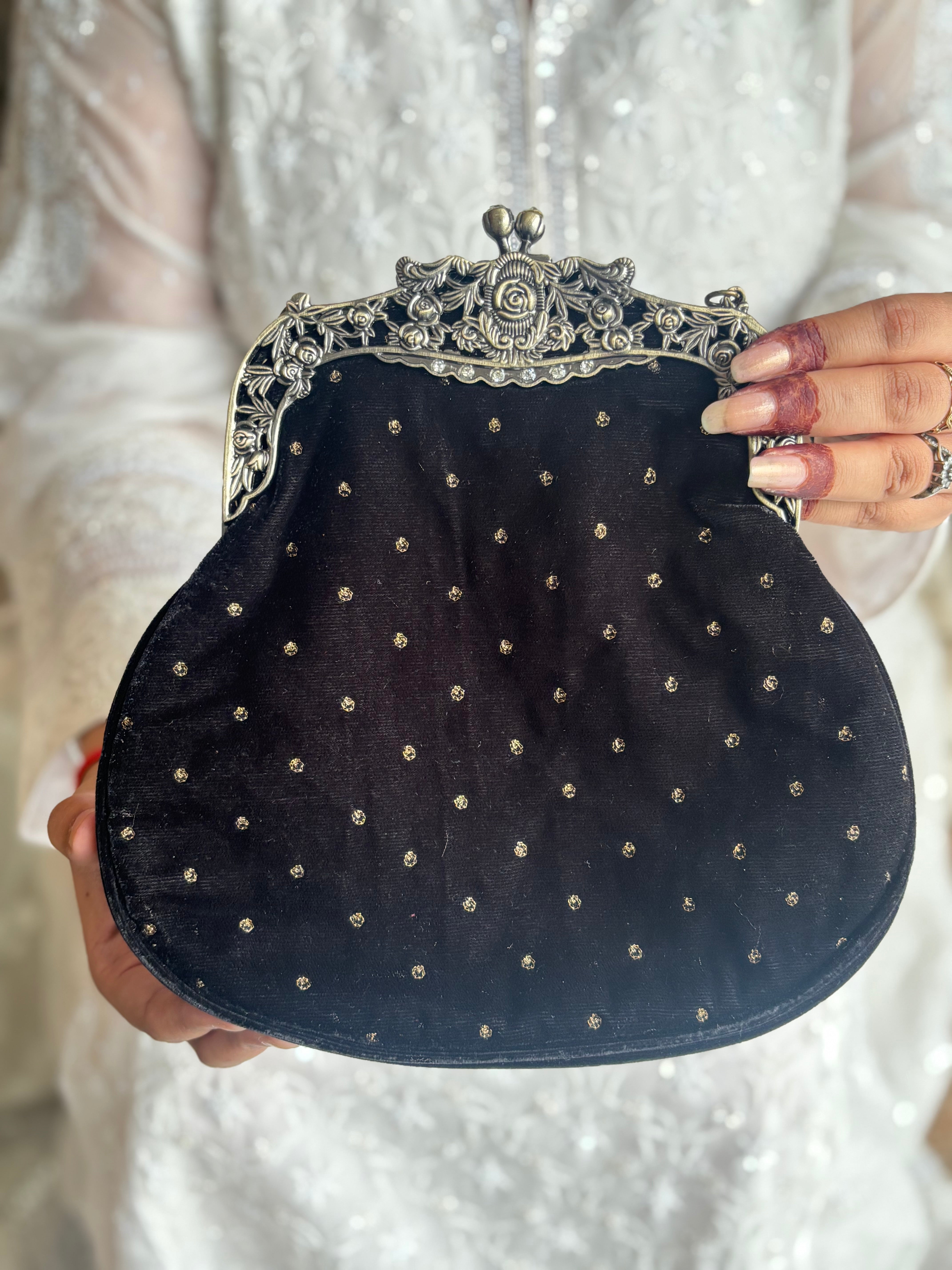Black Velvet Mukaish Clutch