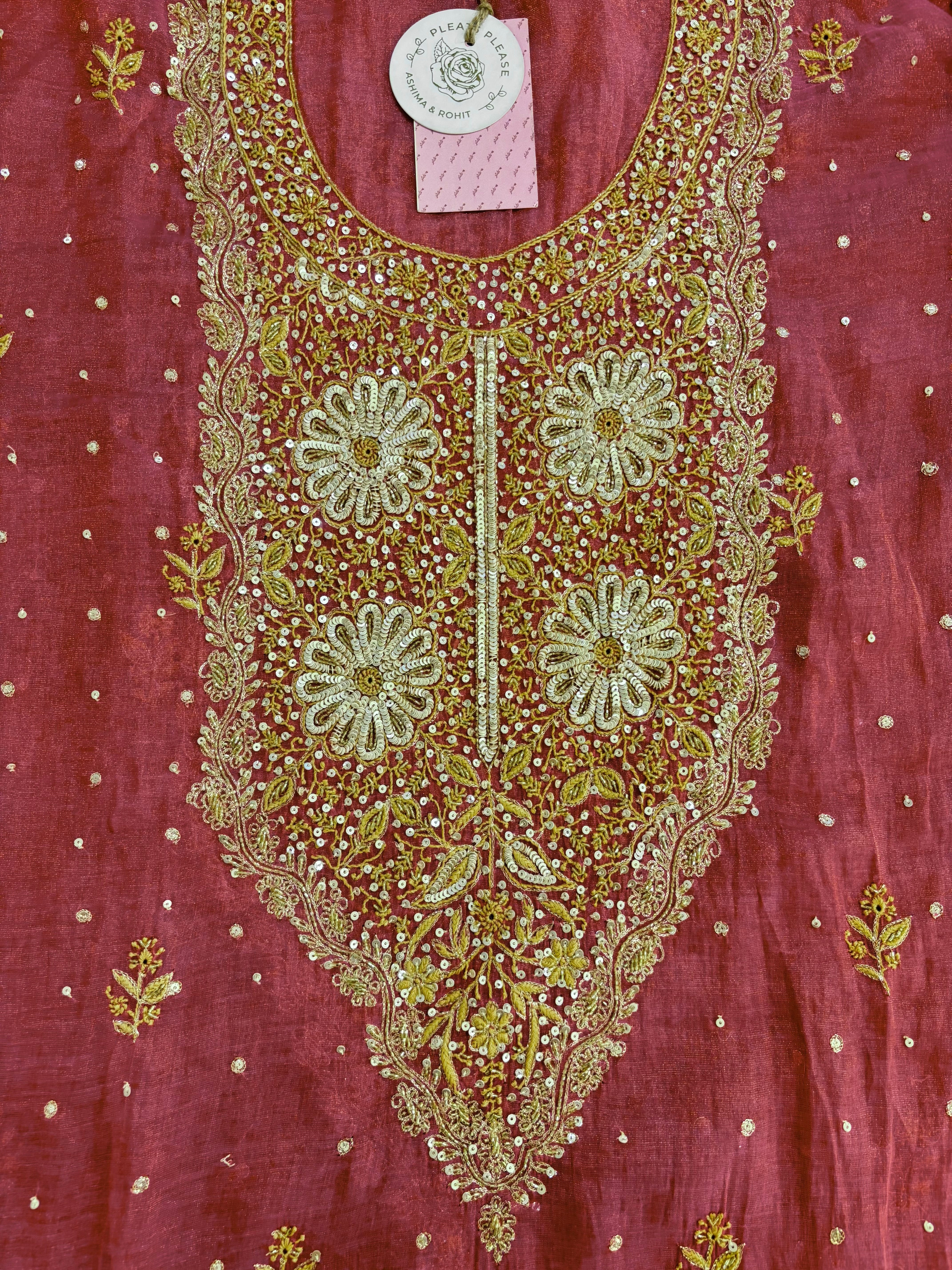 Rose Pink Pure & Premium Tissue Chikankari Kurta & Dupatta