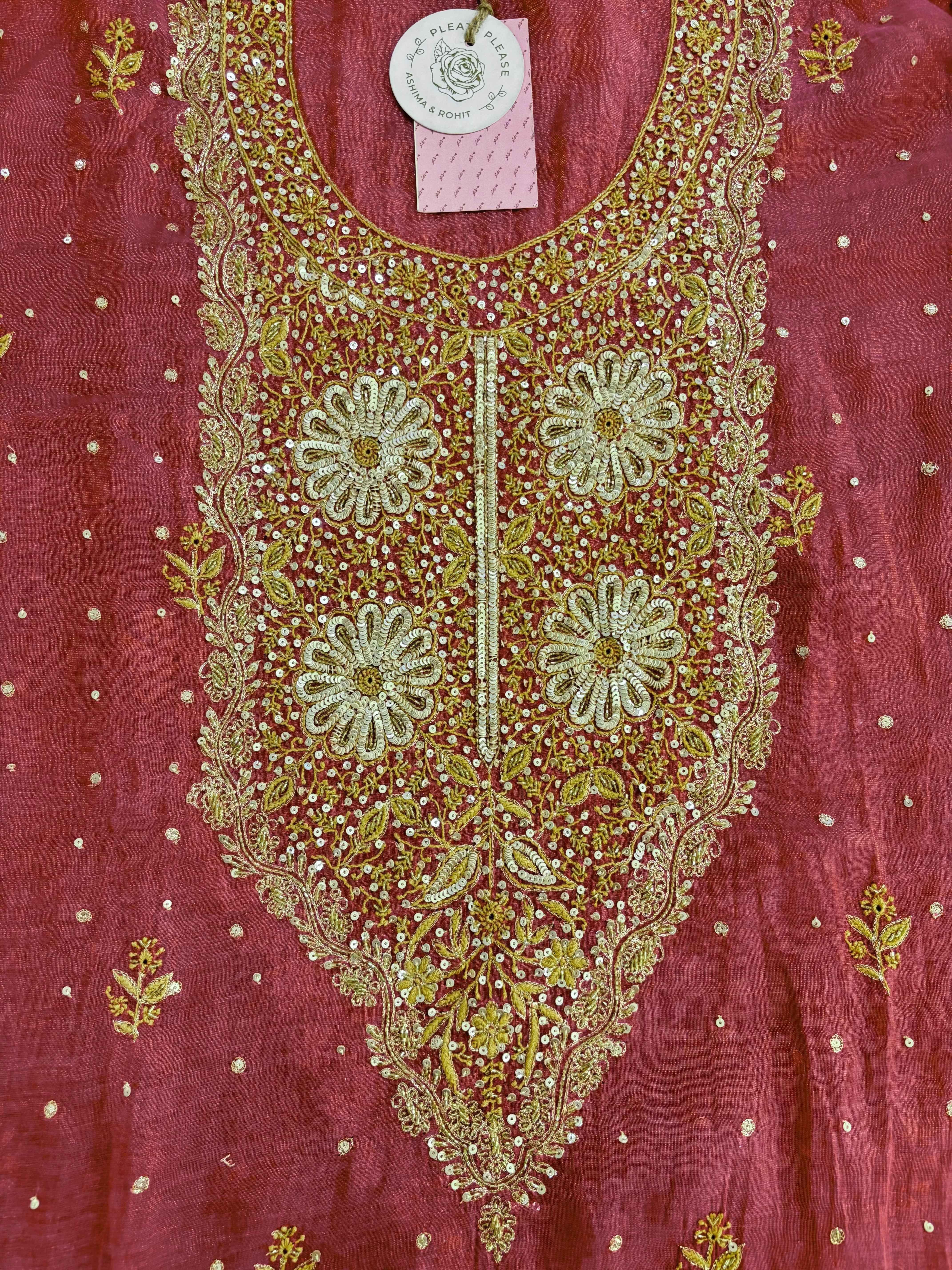 Rose Pink Pure & Premium Tissue Chikankari Kurta & Dupatta