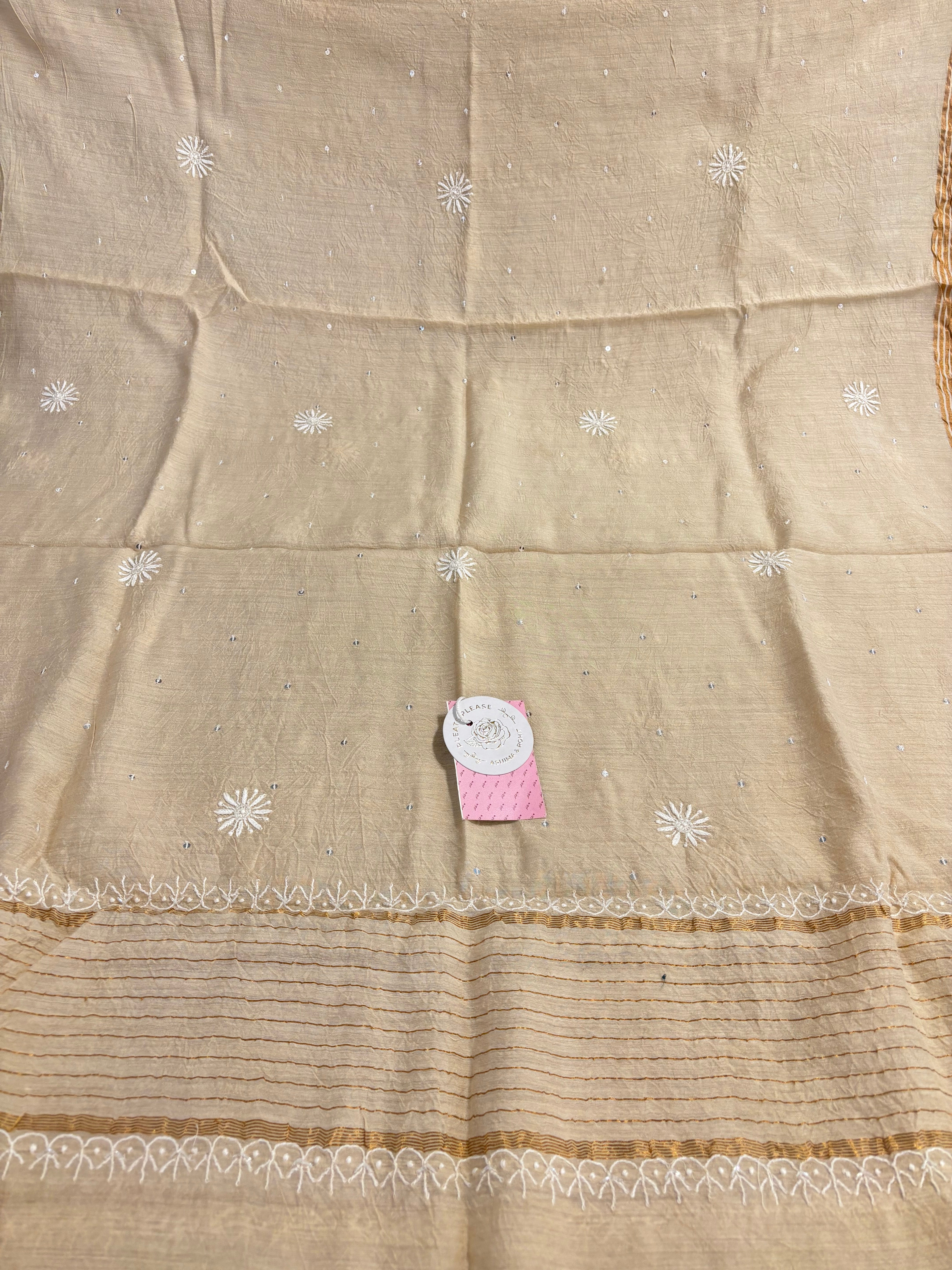 Dyeable Monga Silk Chikankari Kurta & Dupatta - Pleats PleaseChikankari