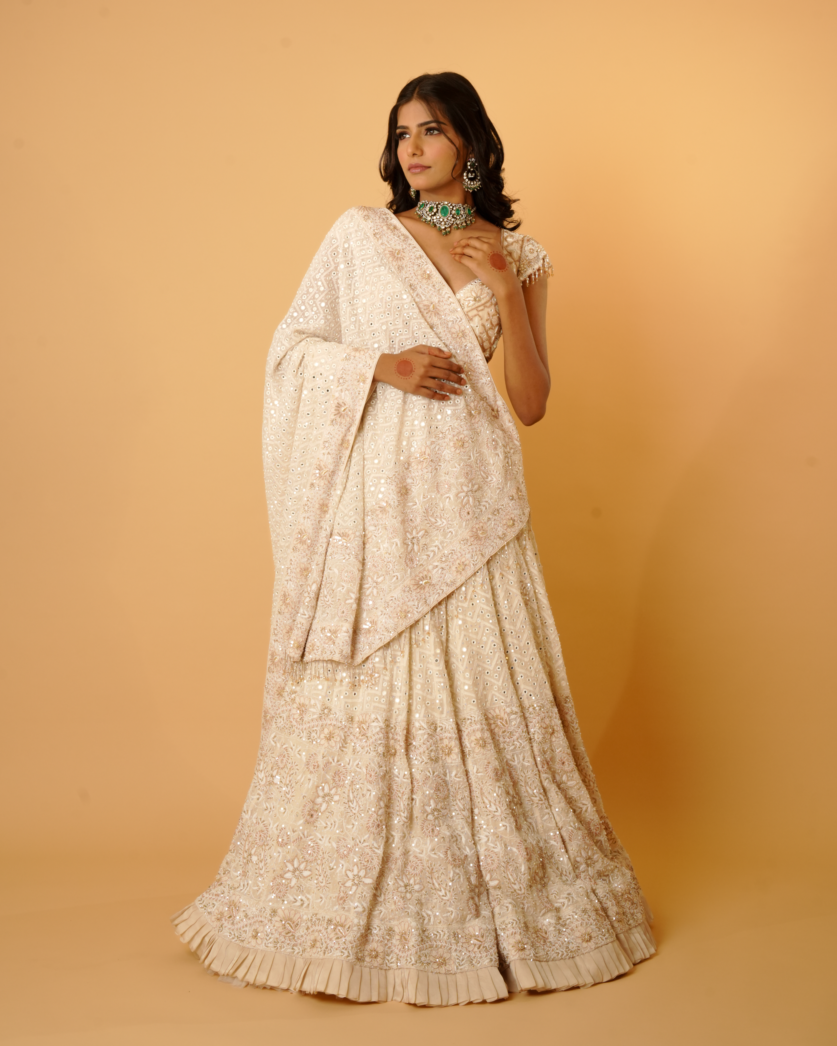 Coffee Cream Pure Georgette Chikankari Lehenga