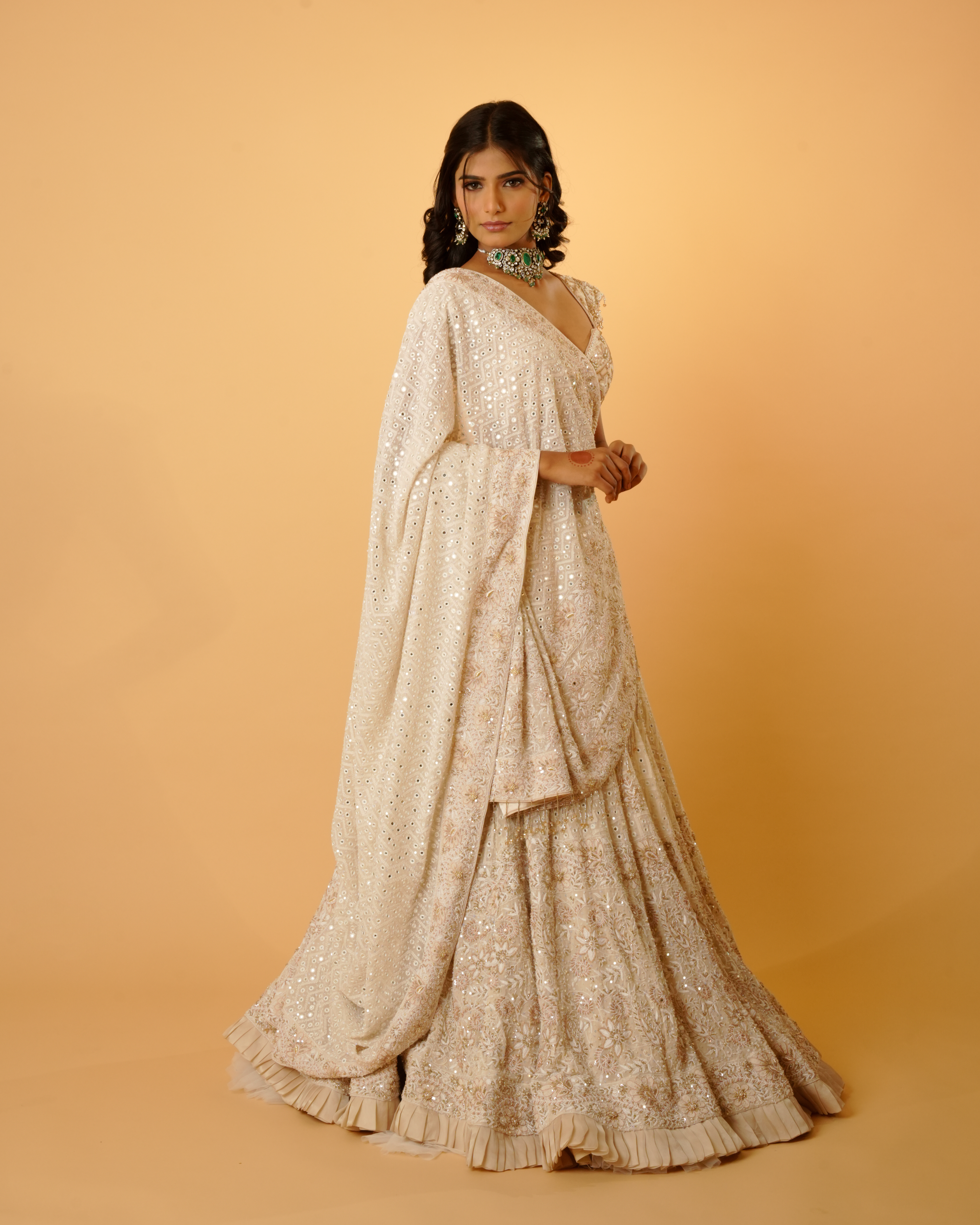 Coffee Cream Pure Georgette Chikankari Lehenga