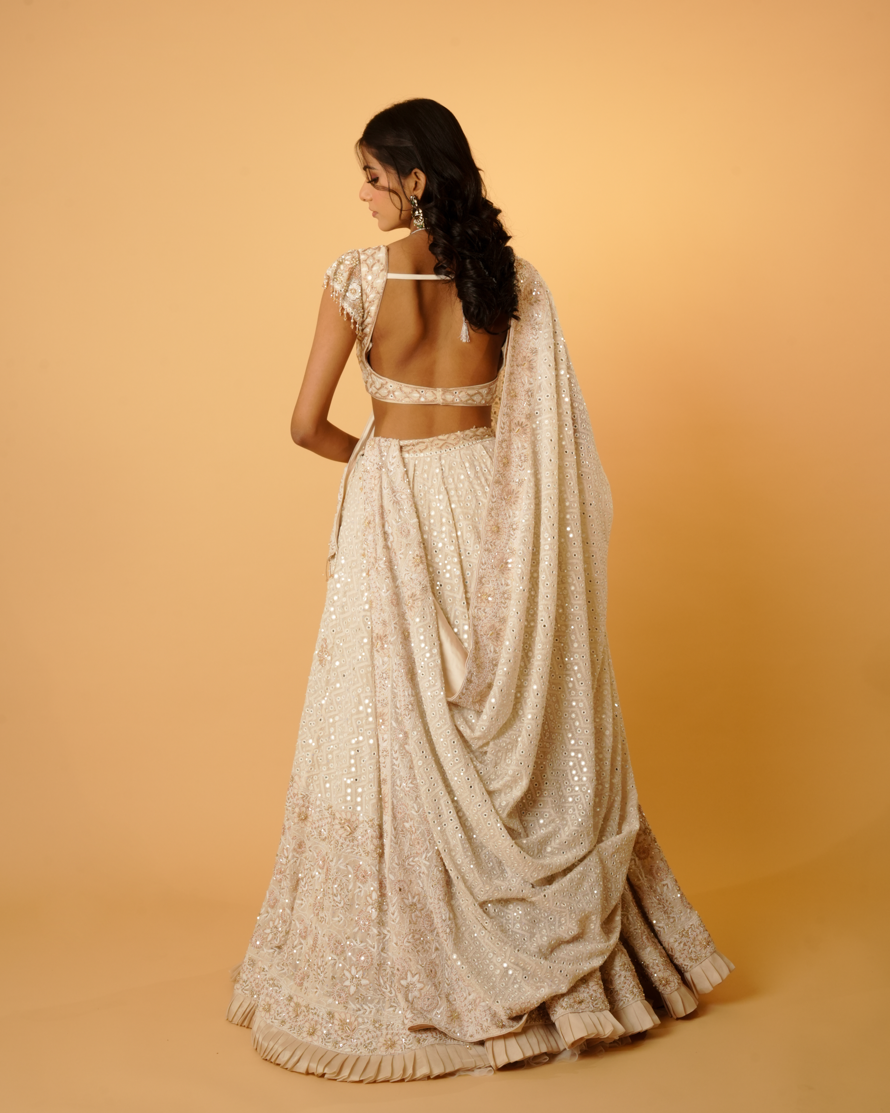 Coffee Cream Pure Georgette Chikankari Lehenga