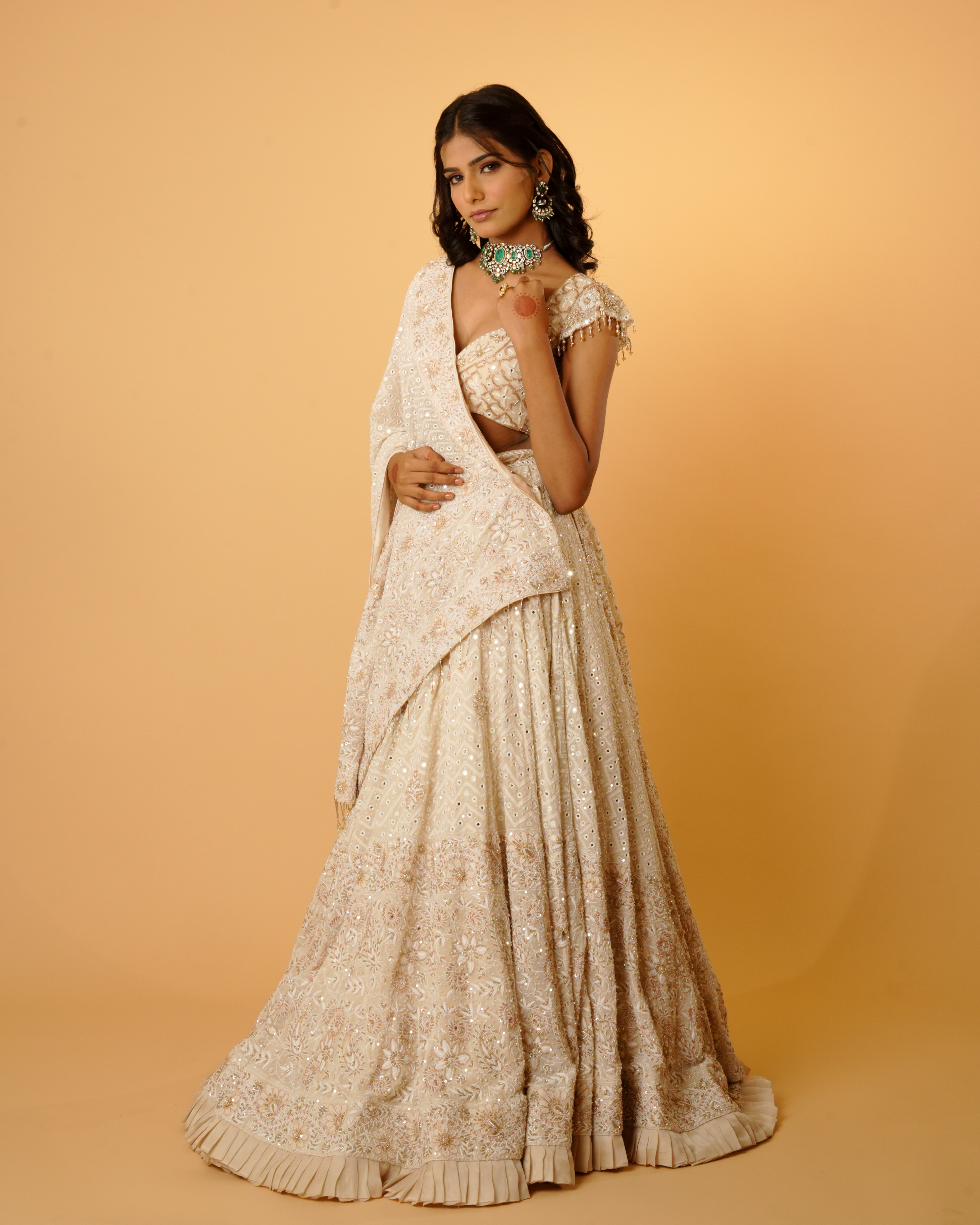 Coffee Cream Pure Georgette Chikankari Lehenga