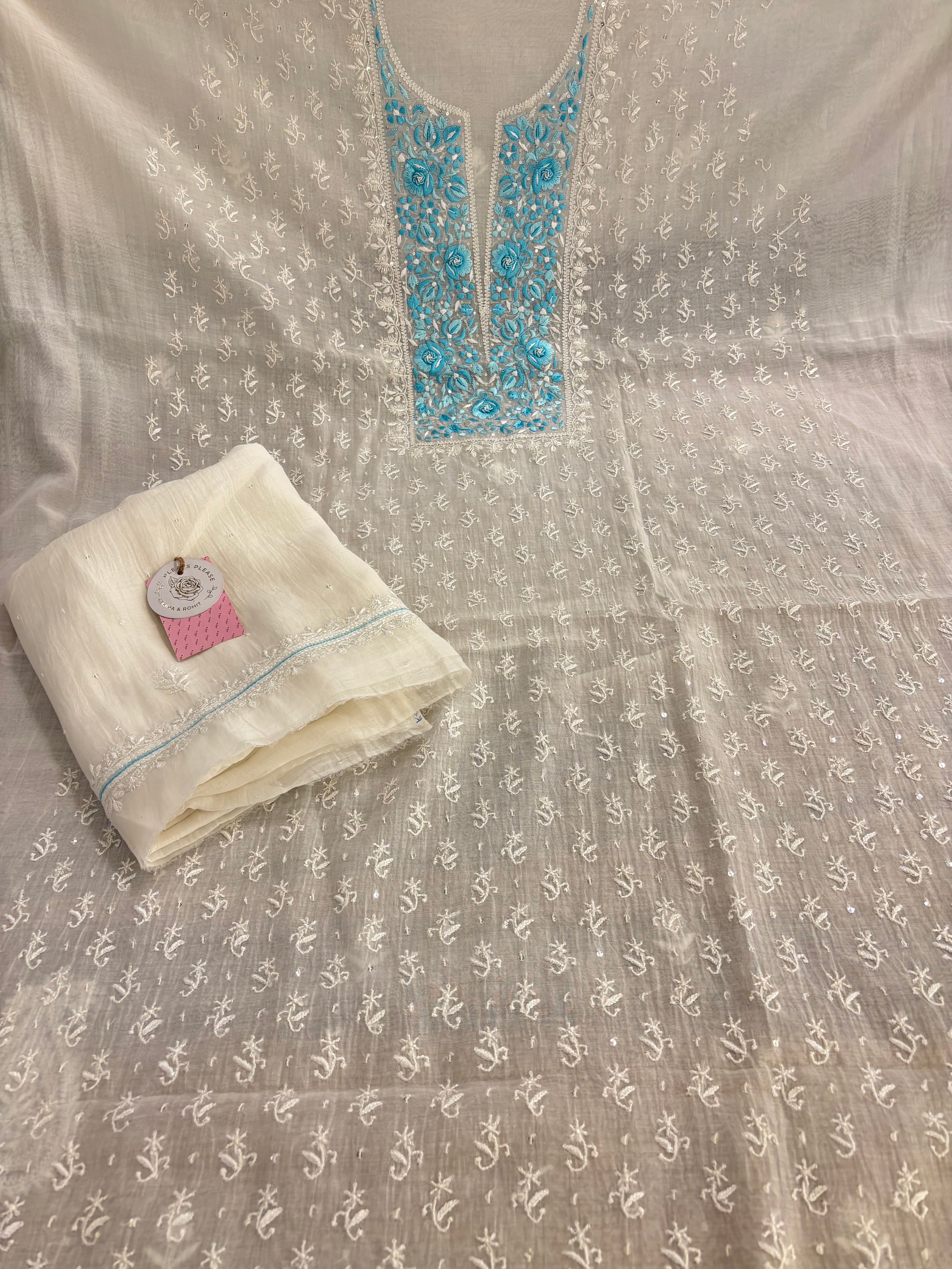 Dyeable Chanderi Parsi Gara Chikankari Kurta & Dupatta
