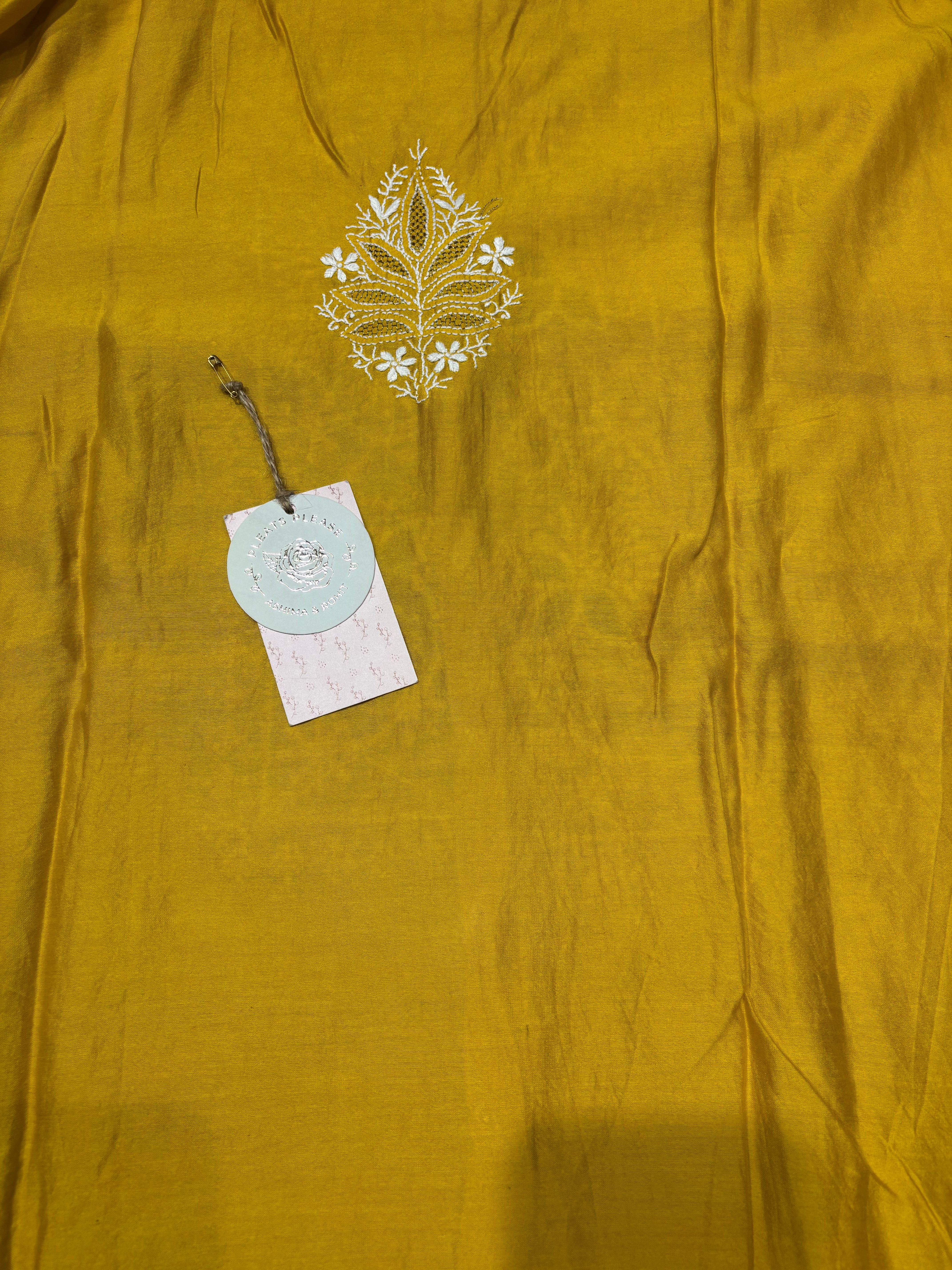 Mustard Chanderi Silk Chikankari Shirt