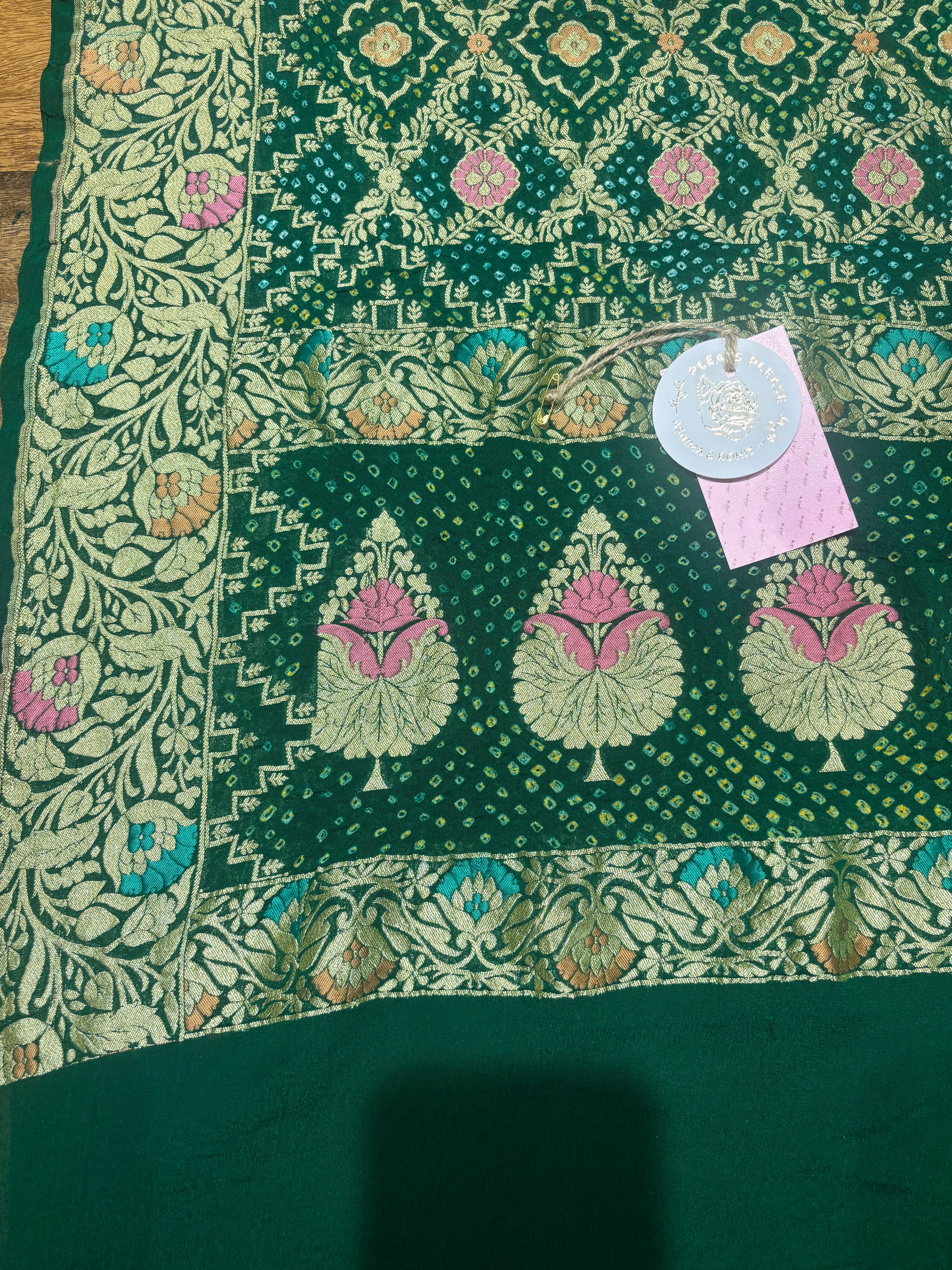 Green Pure & Premium Khaddi Georgette Bandhani Dupatta