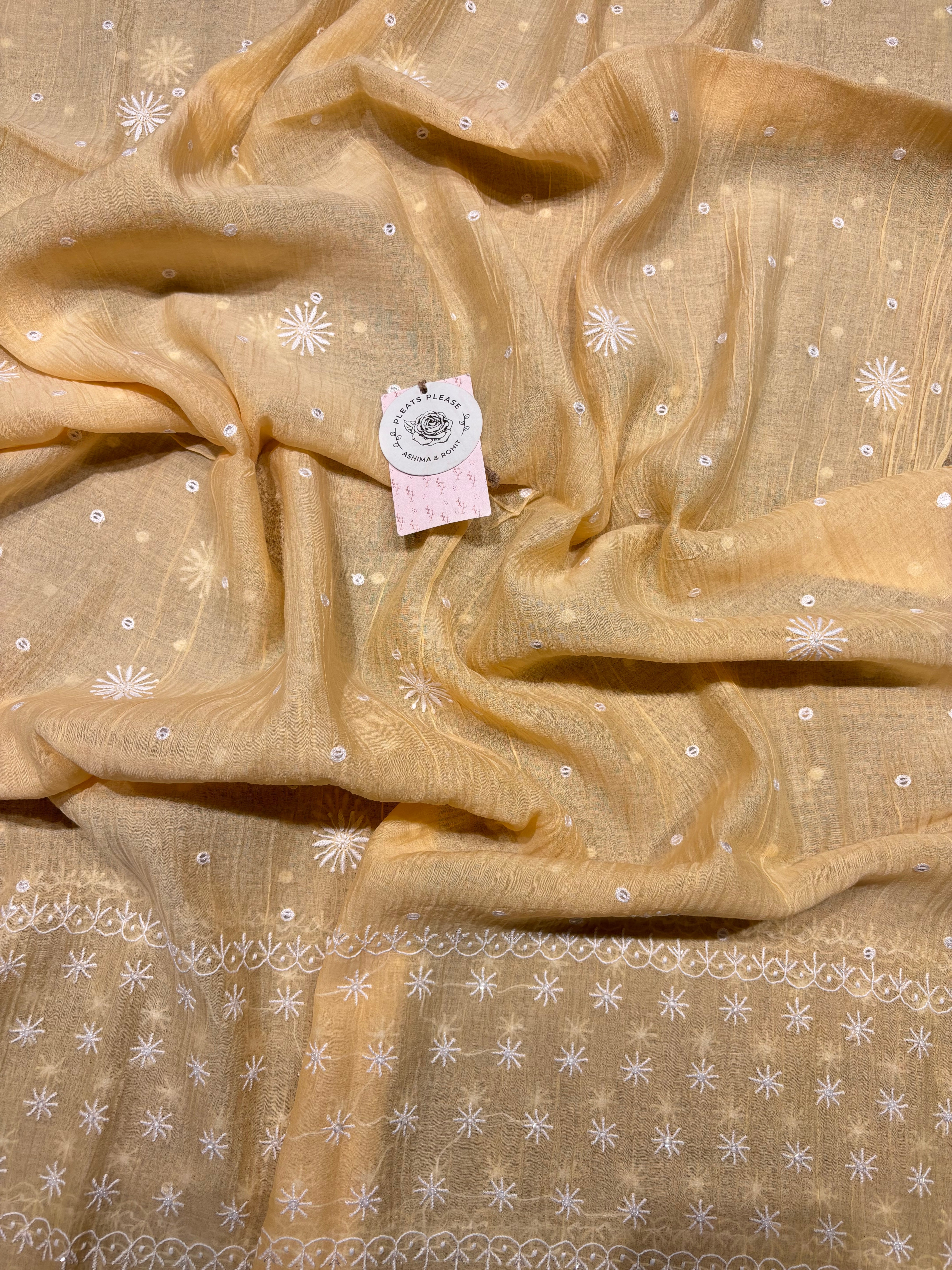 Butter Yellow Chanderi Mul Chikankari Kurta and Dupatta Set