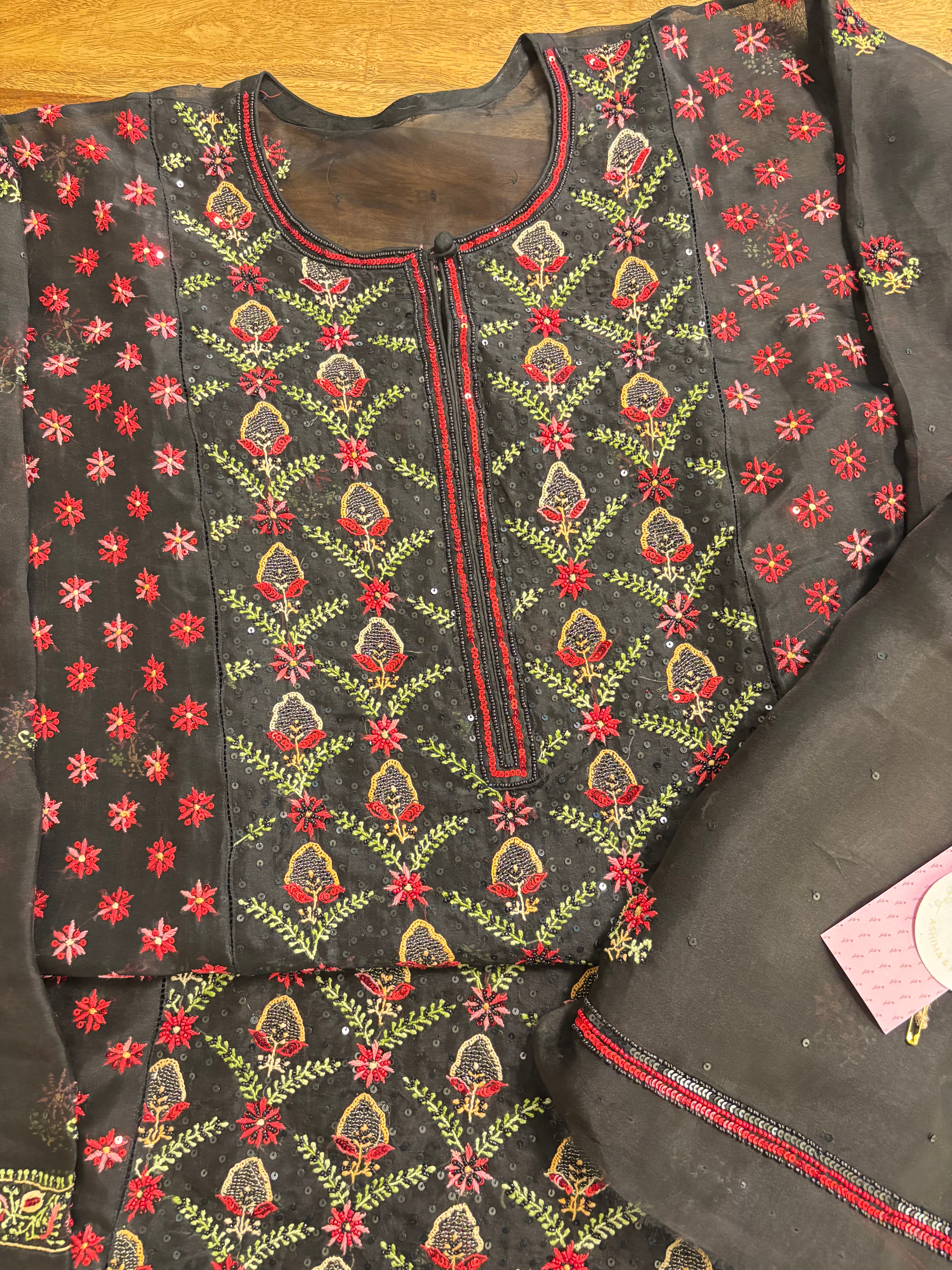 Black Pure Organza Chikankari Kurta & Dupatta