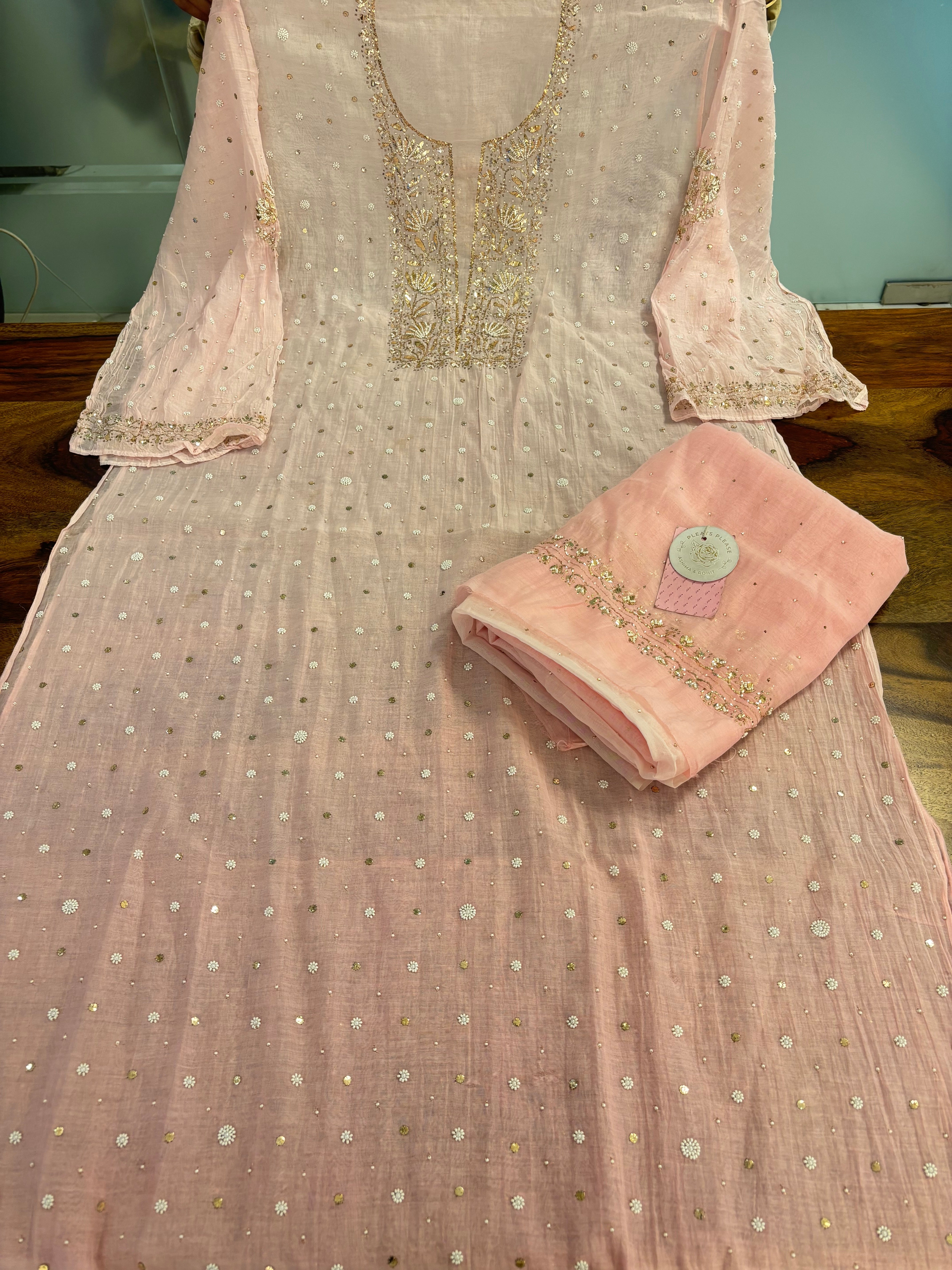 Pink Ombré Chanderi Mukaish Kurta & Dupatta