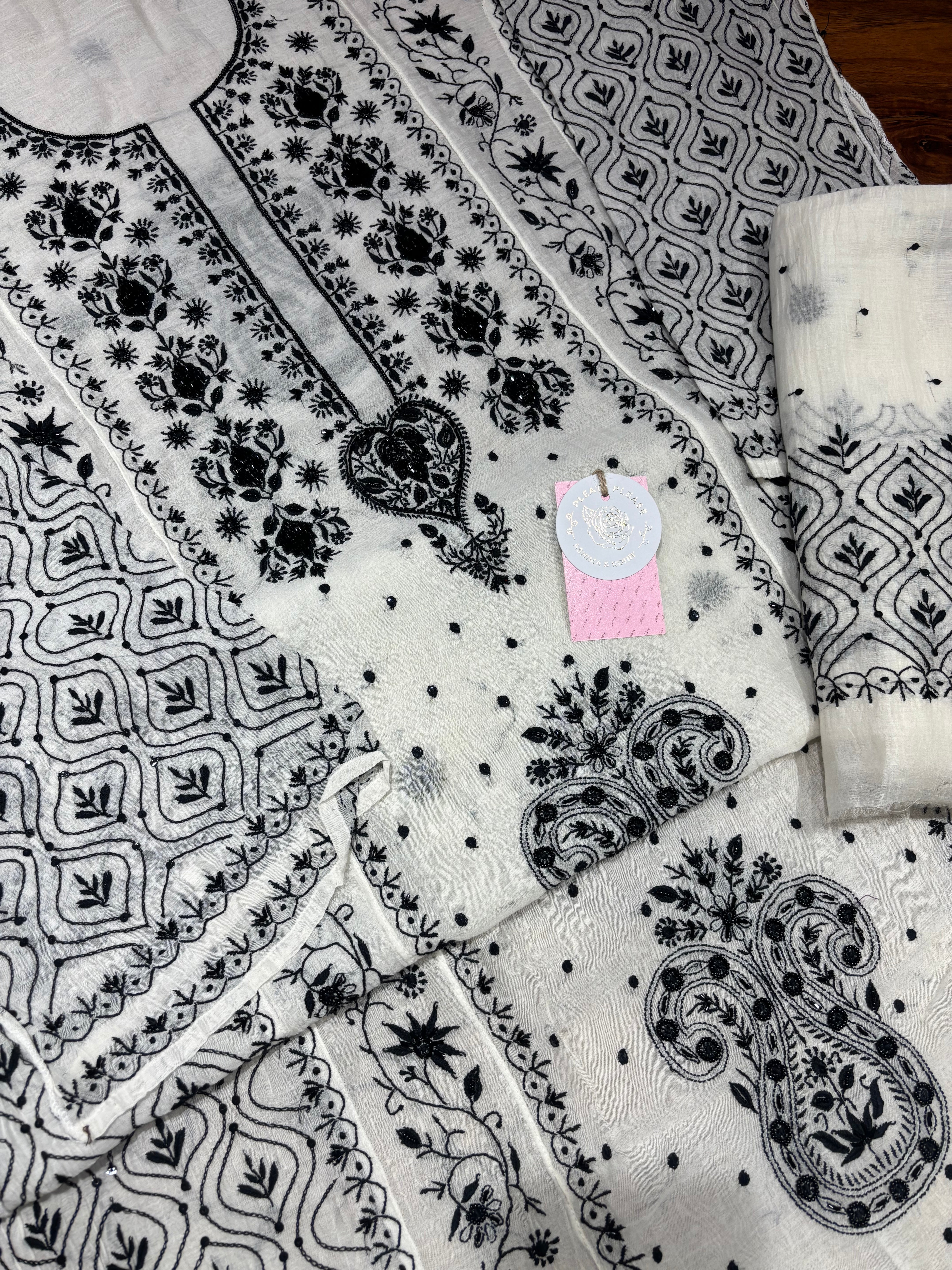 Dyeable Chanderi Mul Chikankari Kalidar Kurta and Dupatta Set