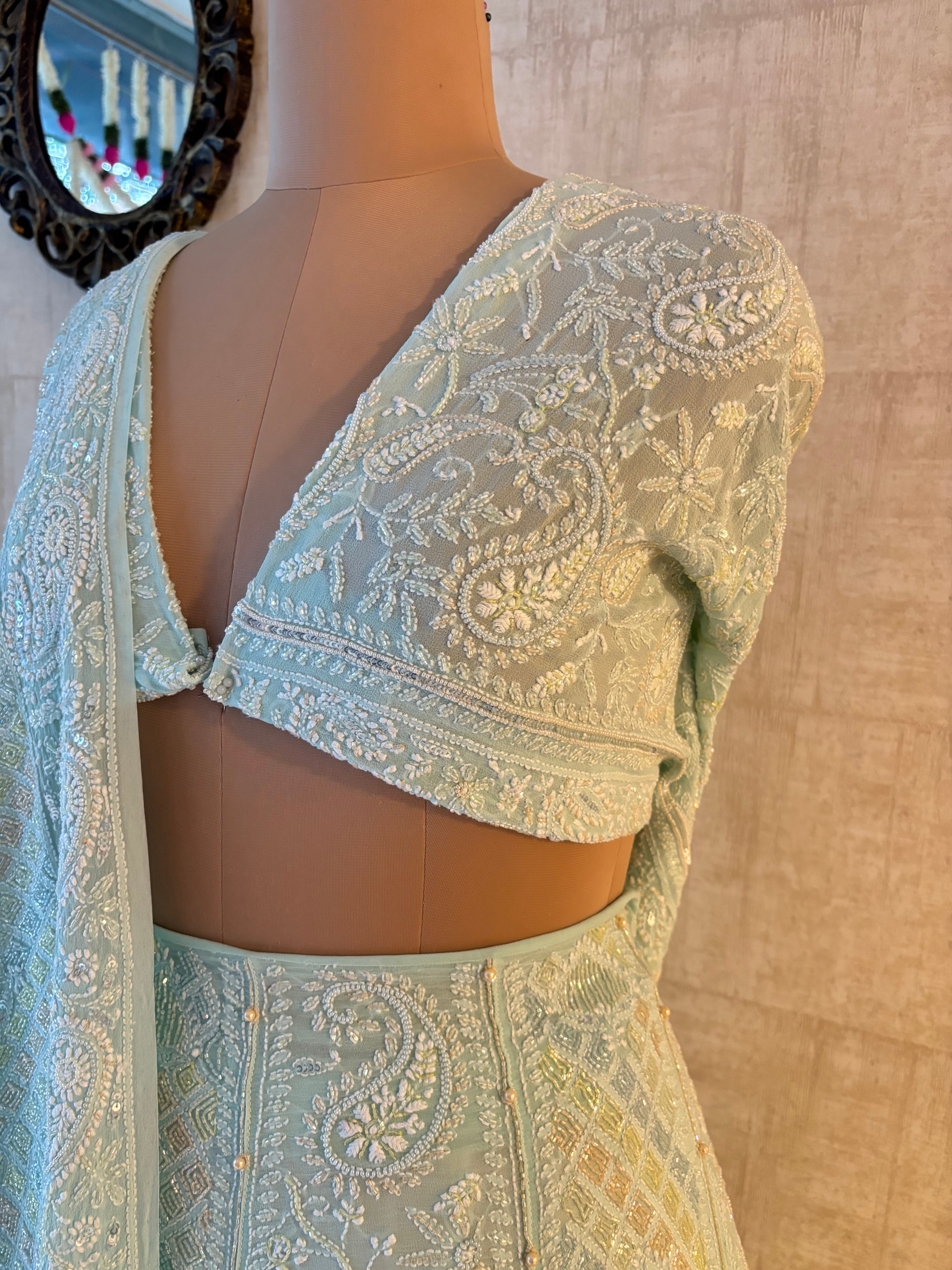 Sea Foam Pure & Premium Georgette Chikankari Lehenga & Dupatta Set