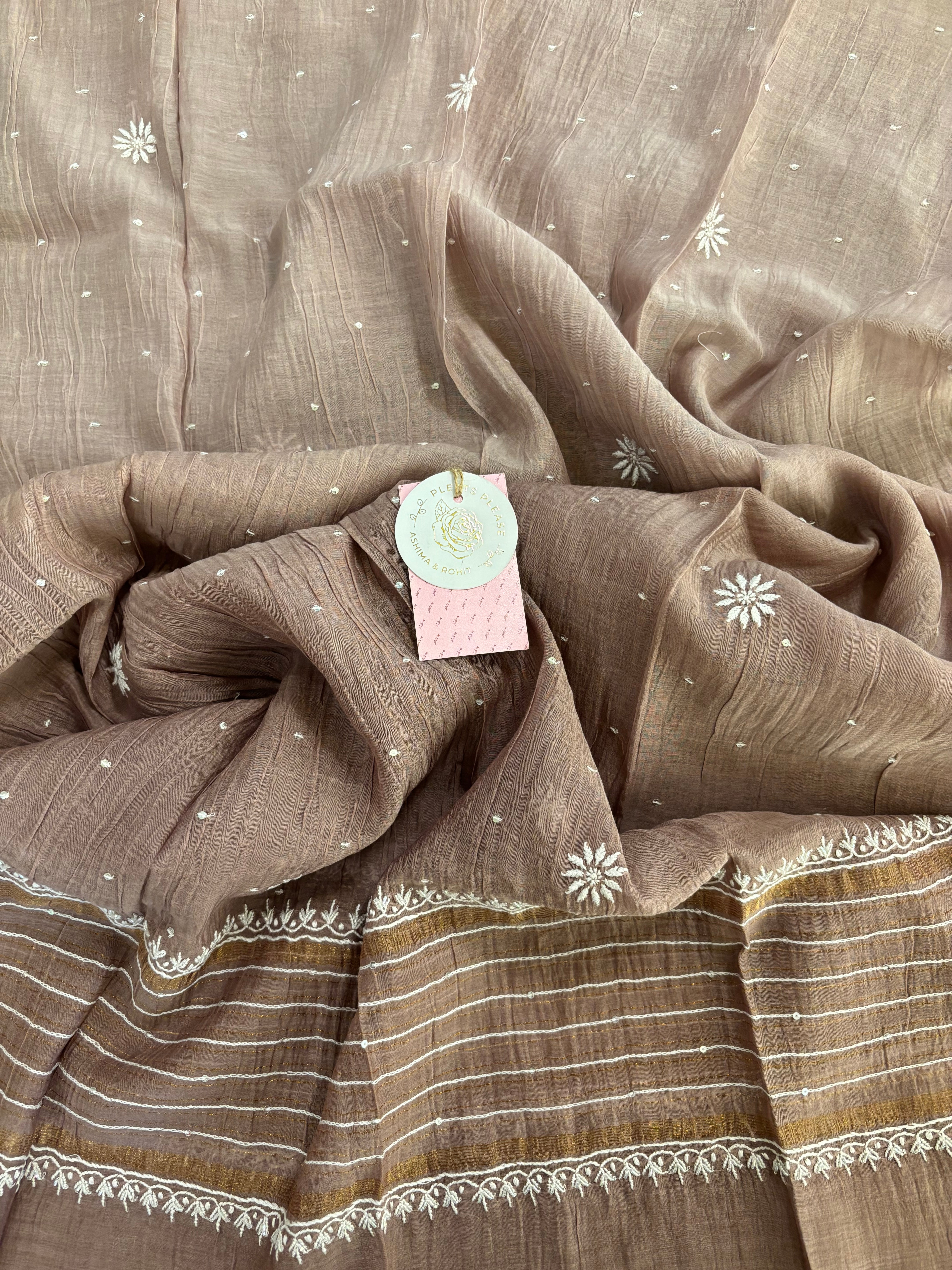 Earthy Brown Ombré Chanderi Chikankari Kurta & Dupatta
