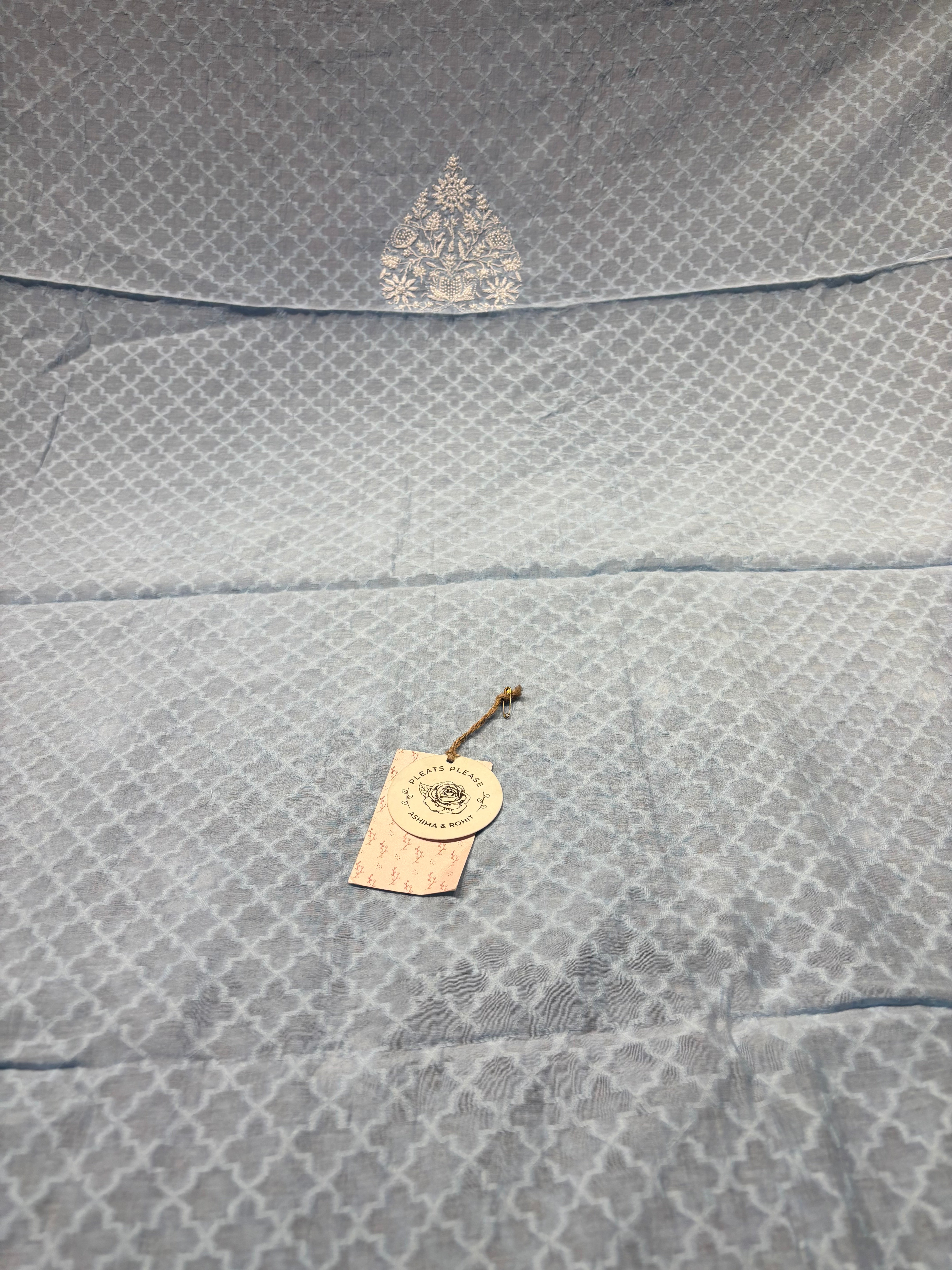 Blue Chanderi Mul Chikankari Men’s Kurta Fabric