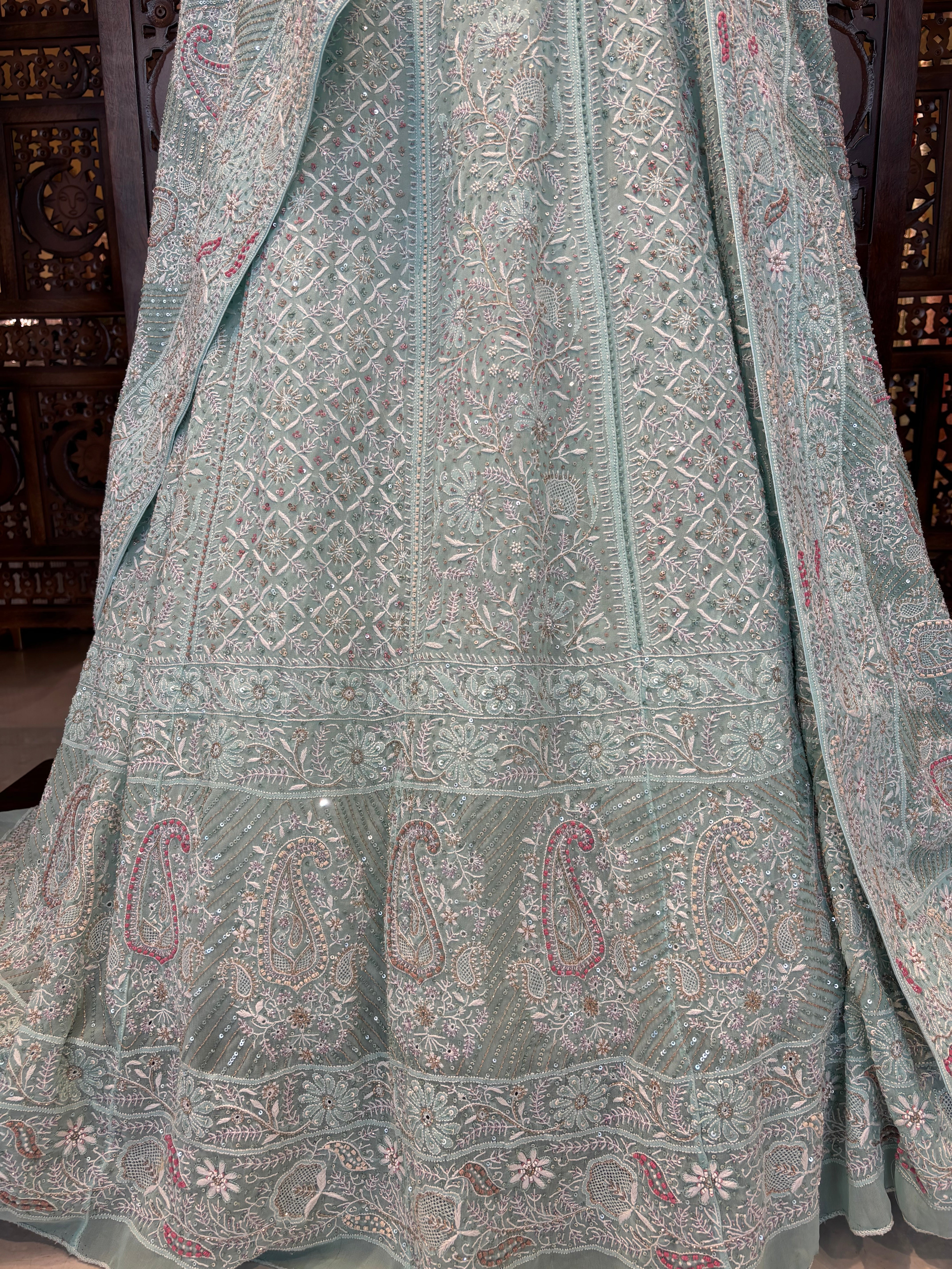 Sea Green Pure & Premium Chikankari Lehenga & Dupatta Set