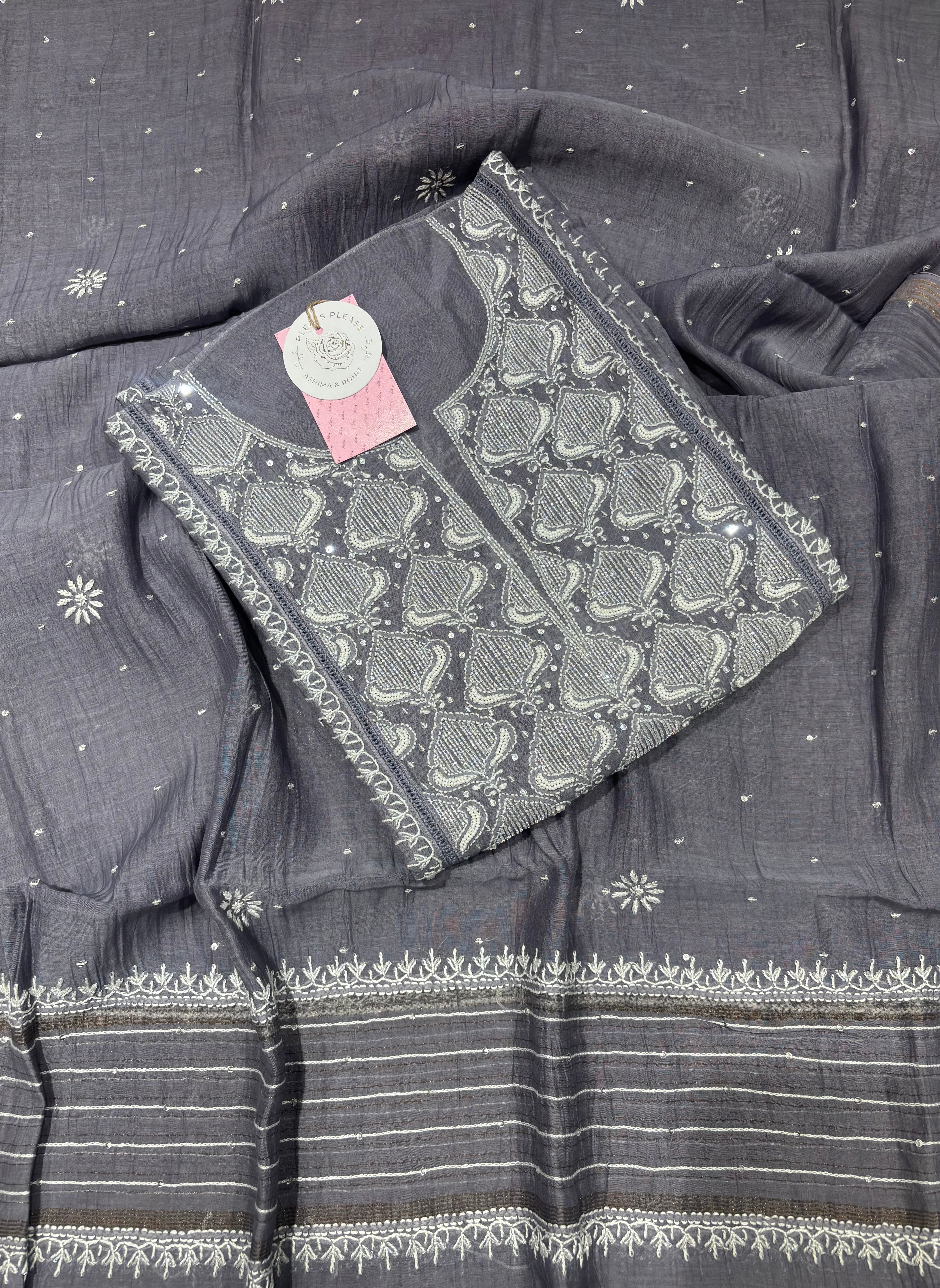 Midnight Purple Chanderi Mul Chikankari Kurta & Dupatta Set