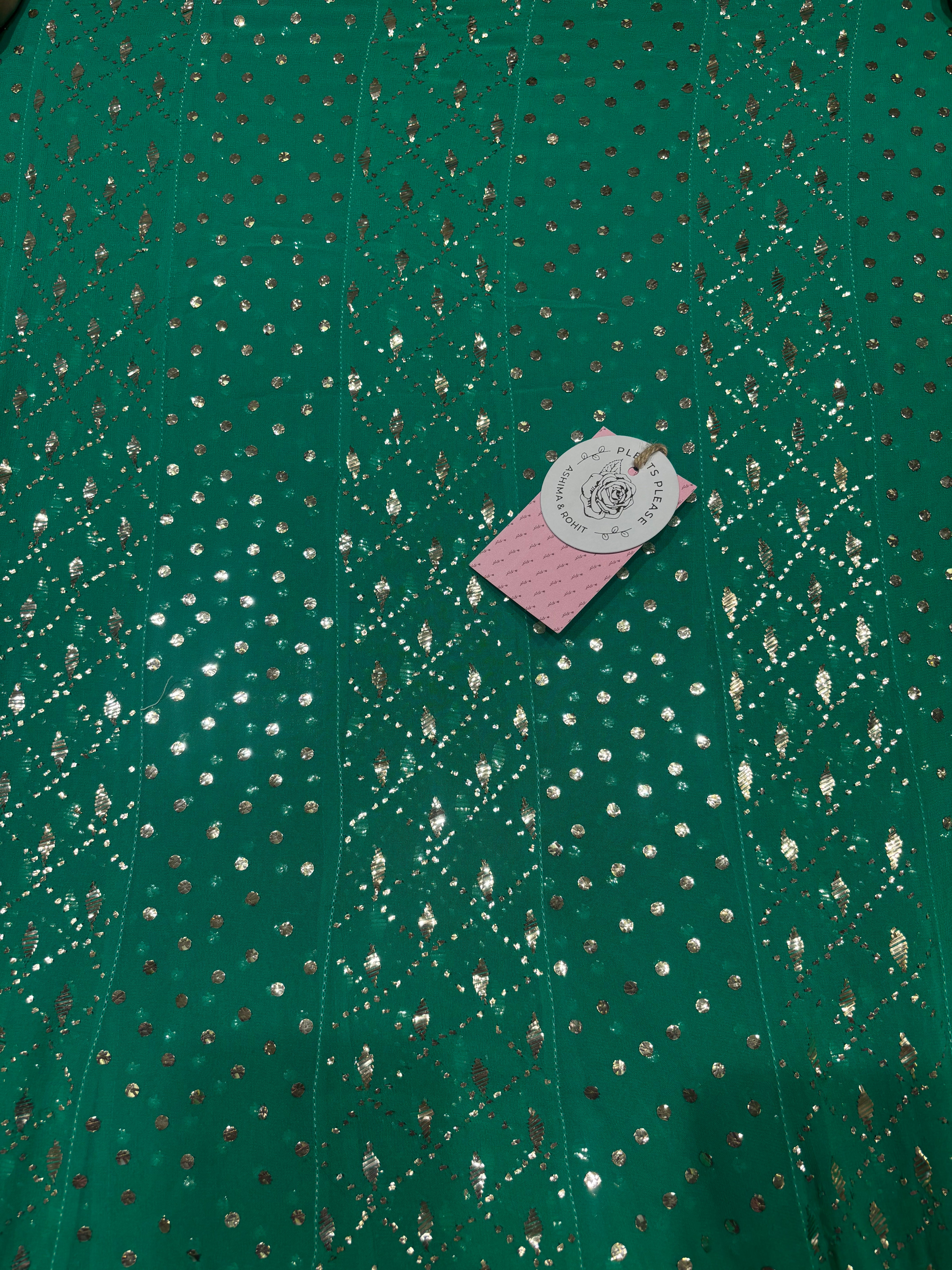 Emerald Green Pure & Premium Georgette Mukaish Anarkali & Dupatta Set