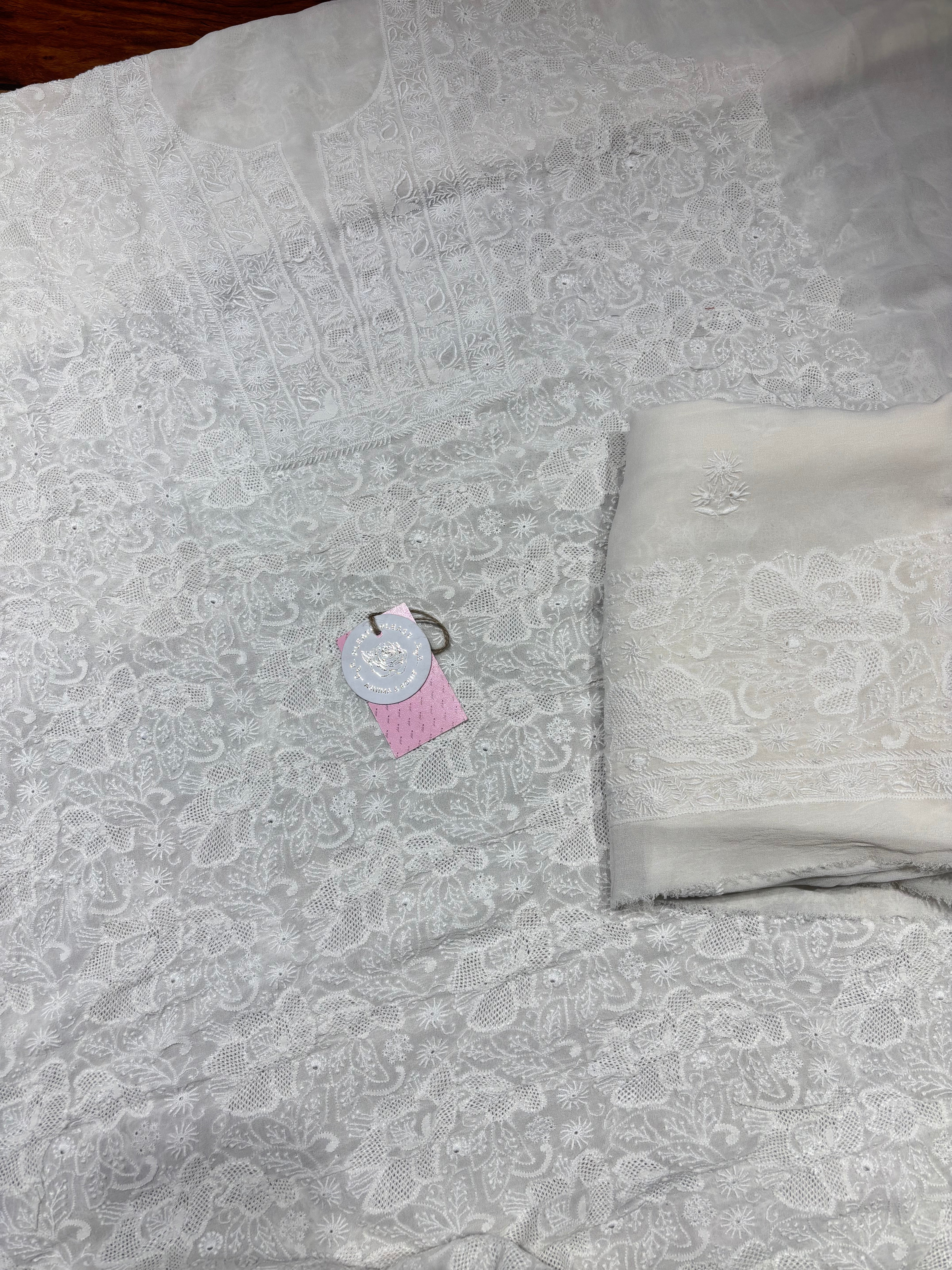 Dyeable Pure & Premium Georgette Chikankari Kurta & Dupatta Fabric