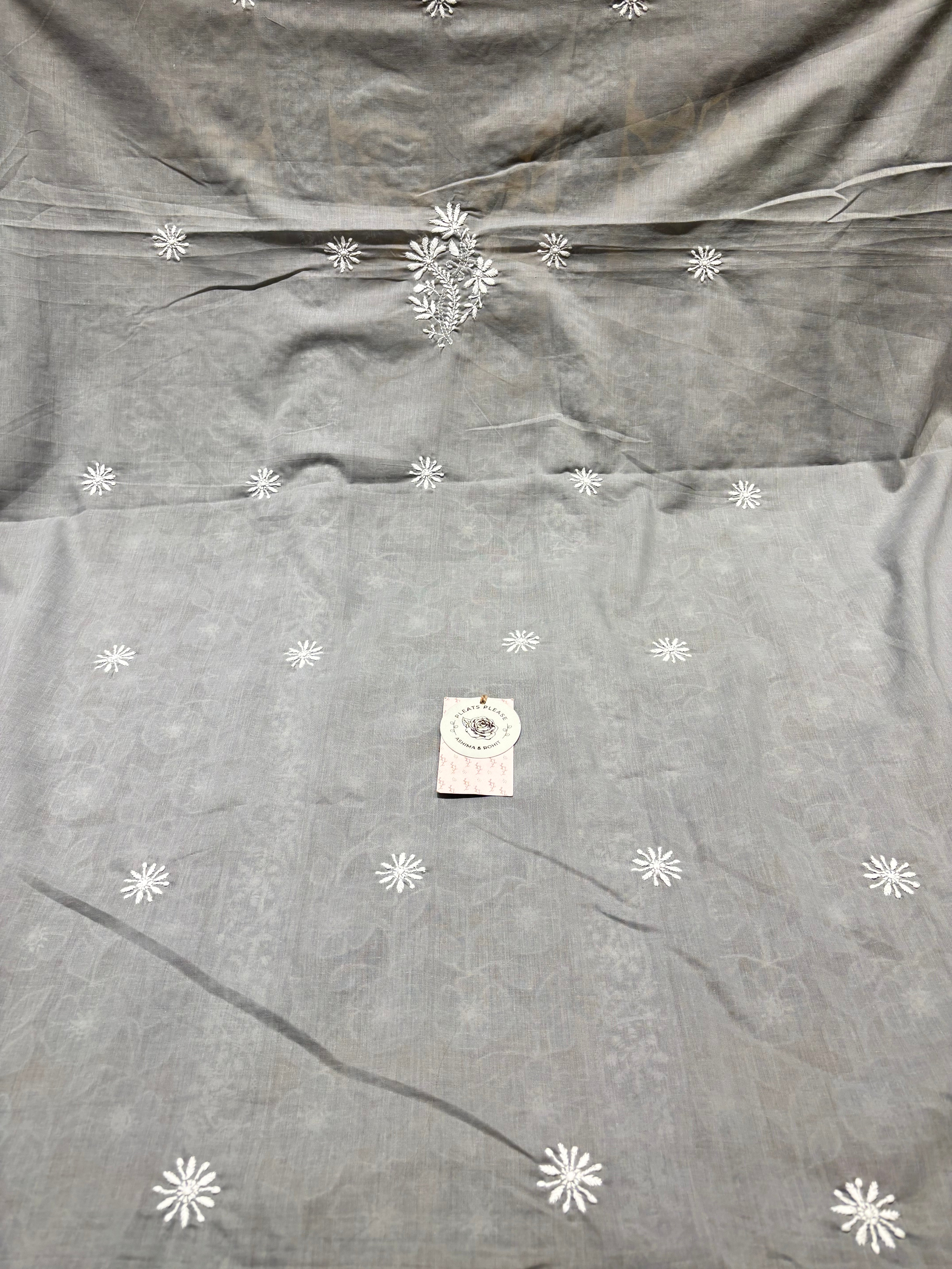 Gray Mulmul Soft Net Chikankari Applique Kurta And Dupatta Fabric