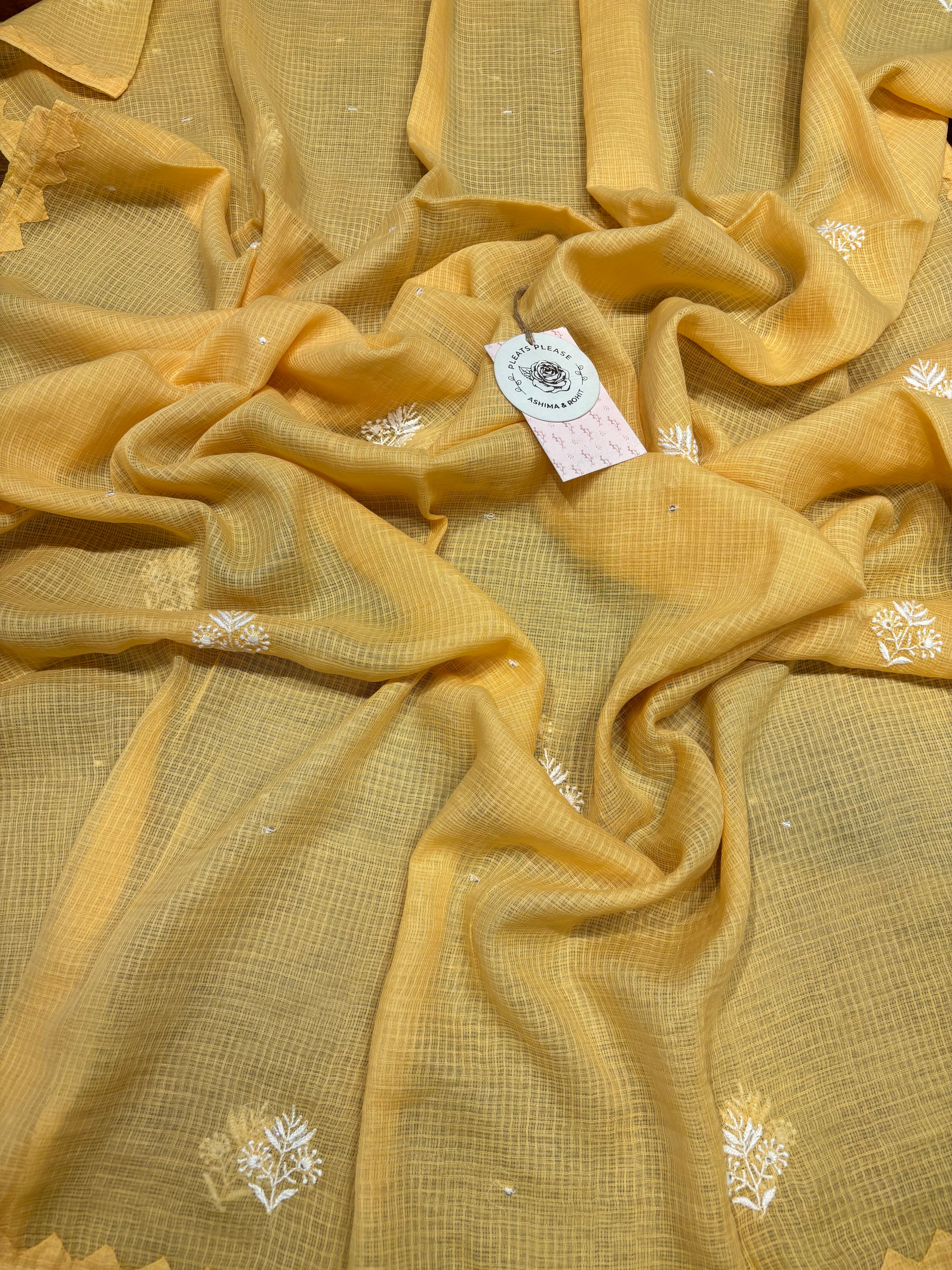 Yellow Kota Doria Chikankari Kurta And Dupatta Set