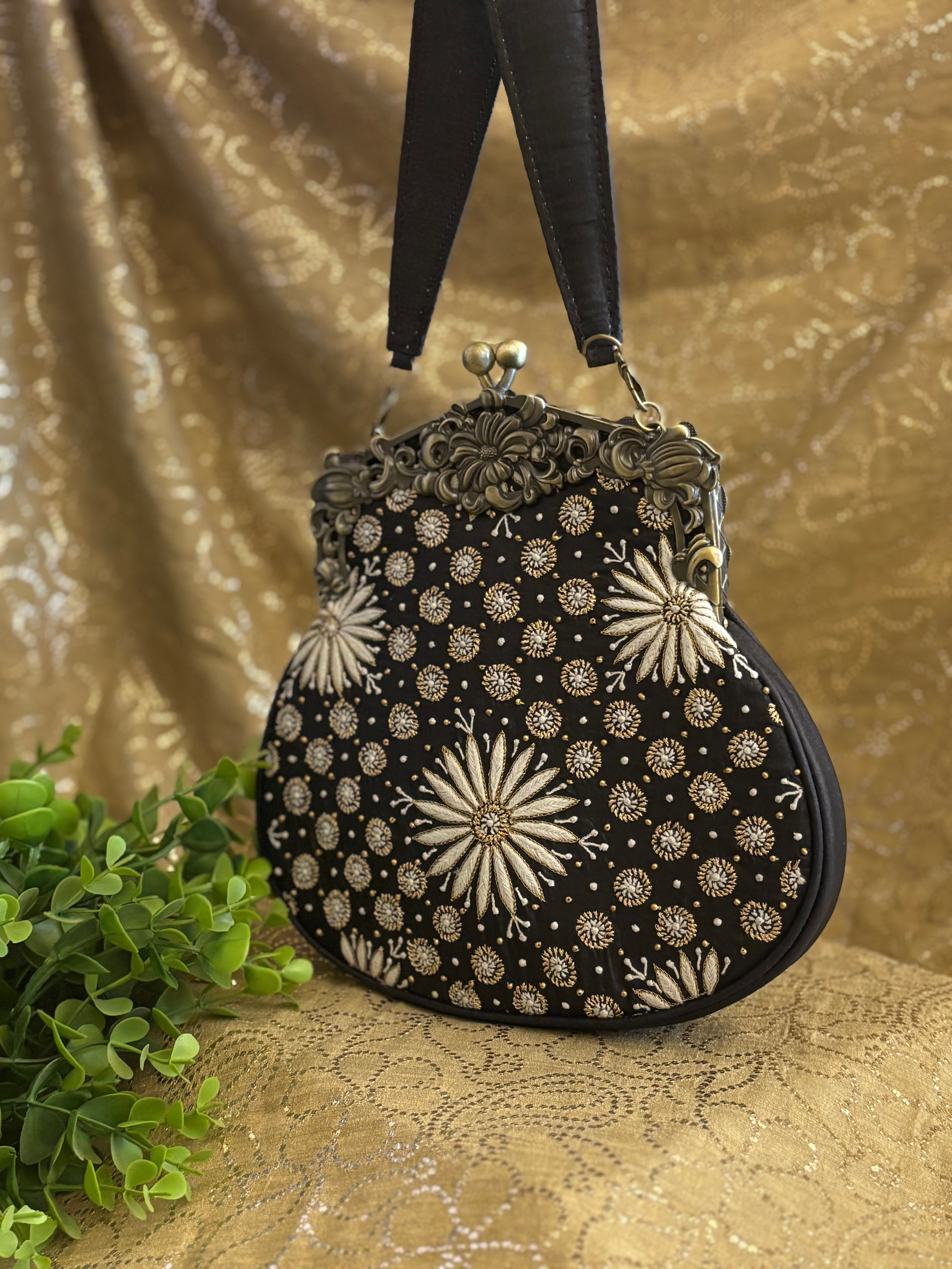 Black Chikankari Clutch Bag