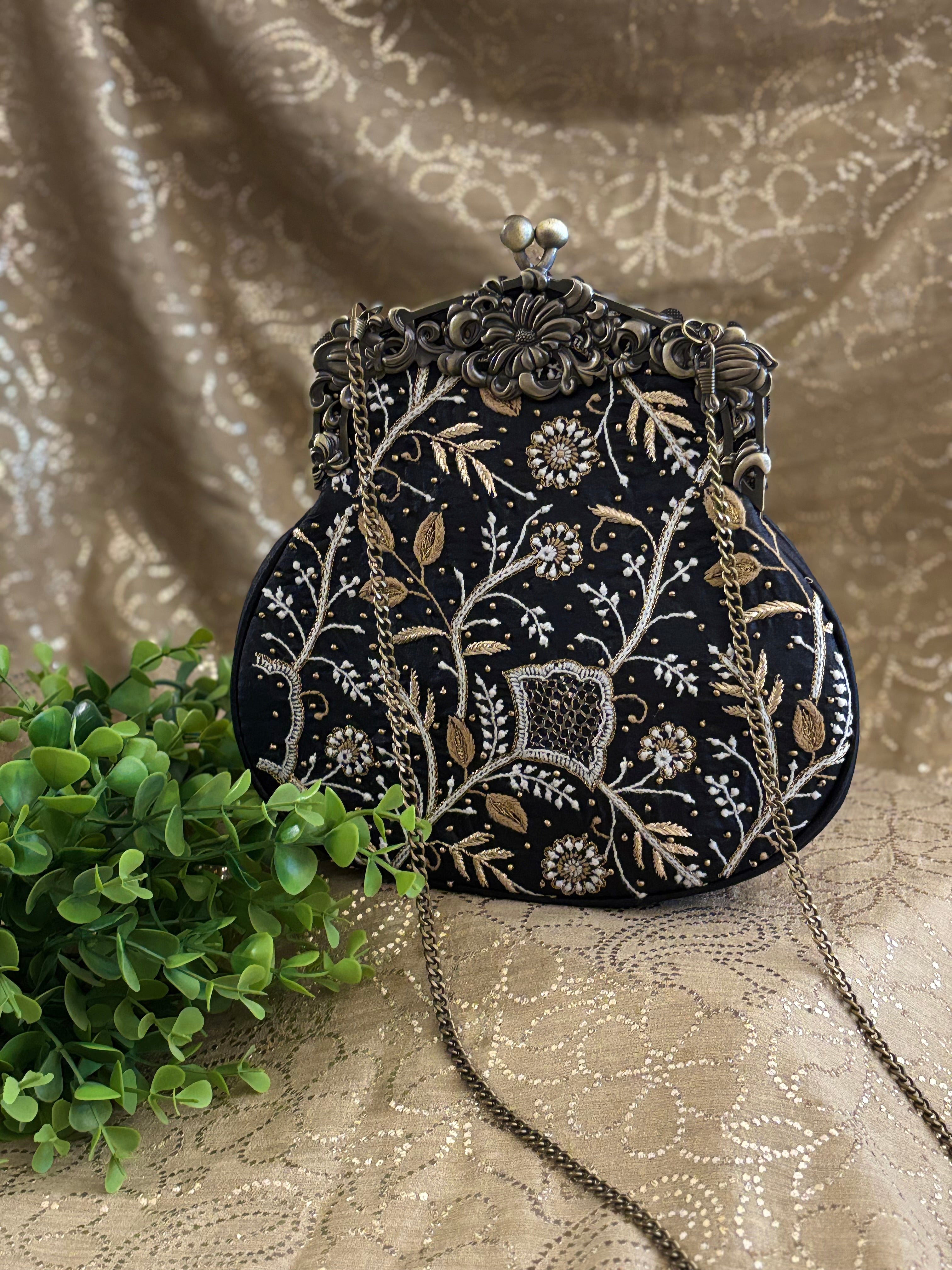 Black Chikankari Clutch Bag