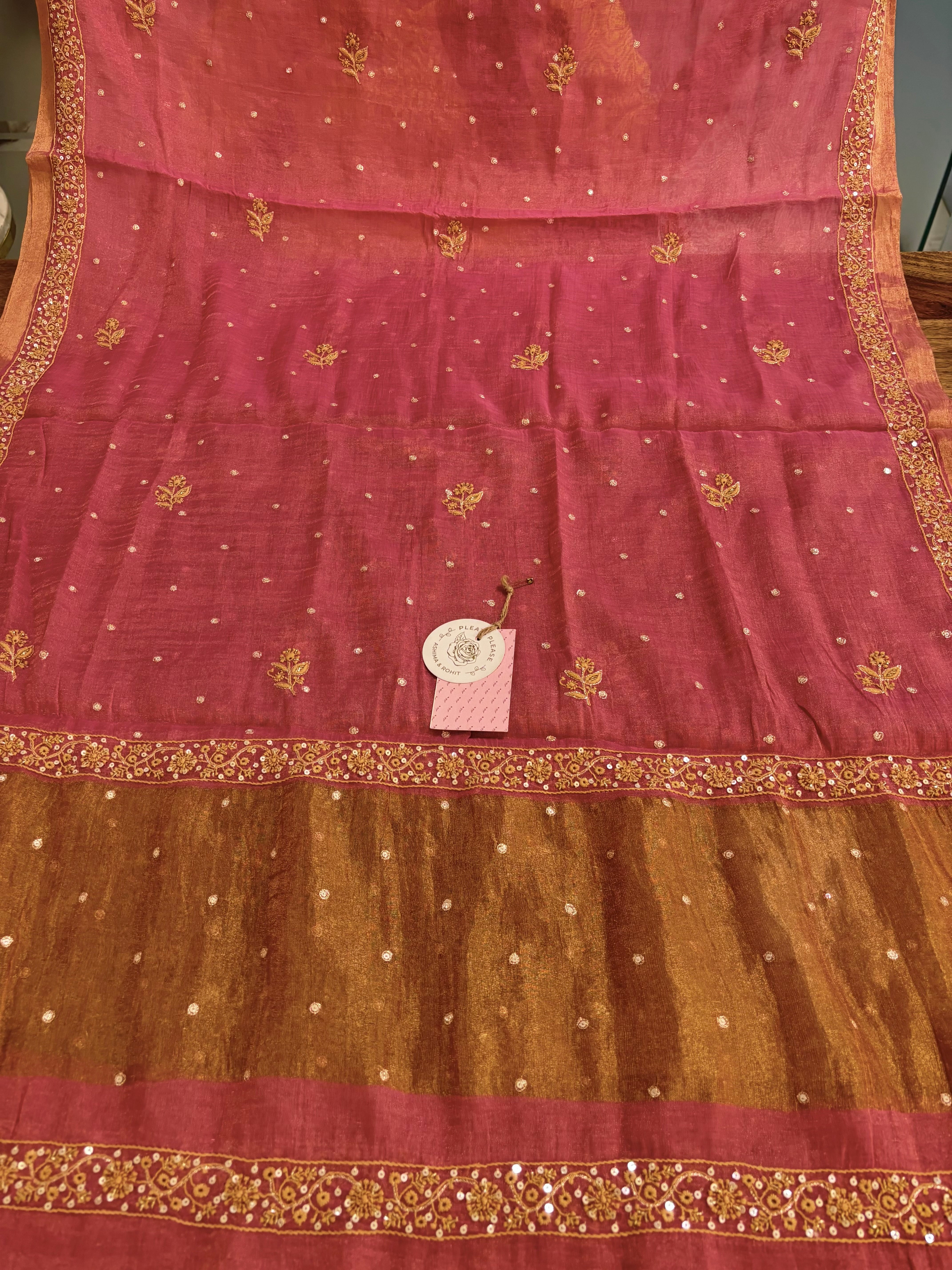 Rose Pink Pure & Premium Tissue Chikankari Kurta & Dupatta