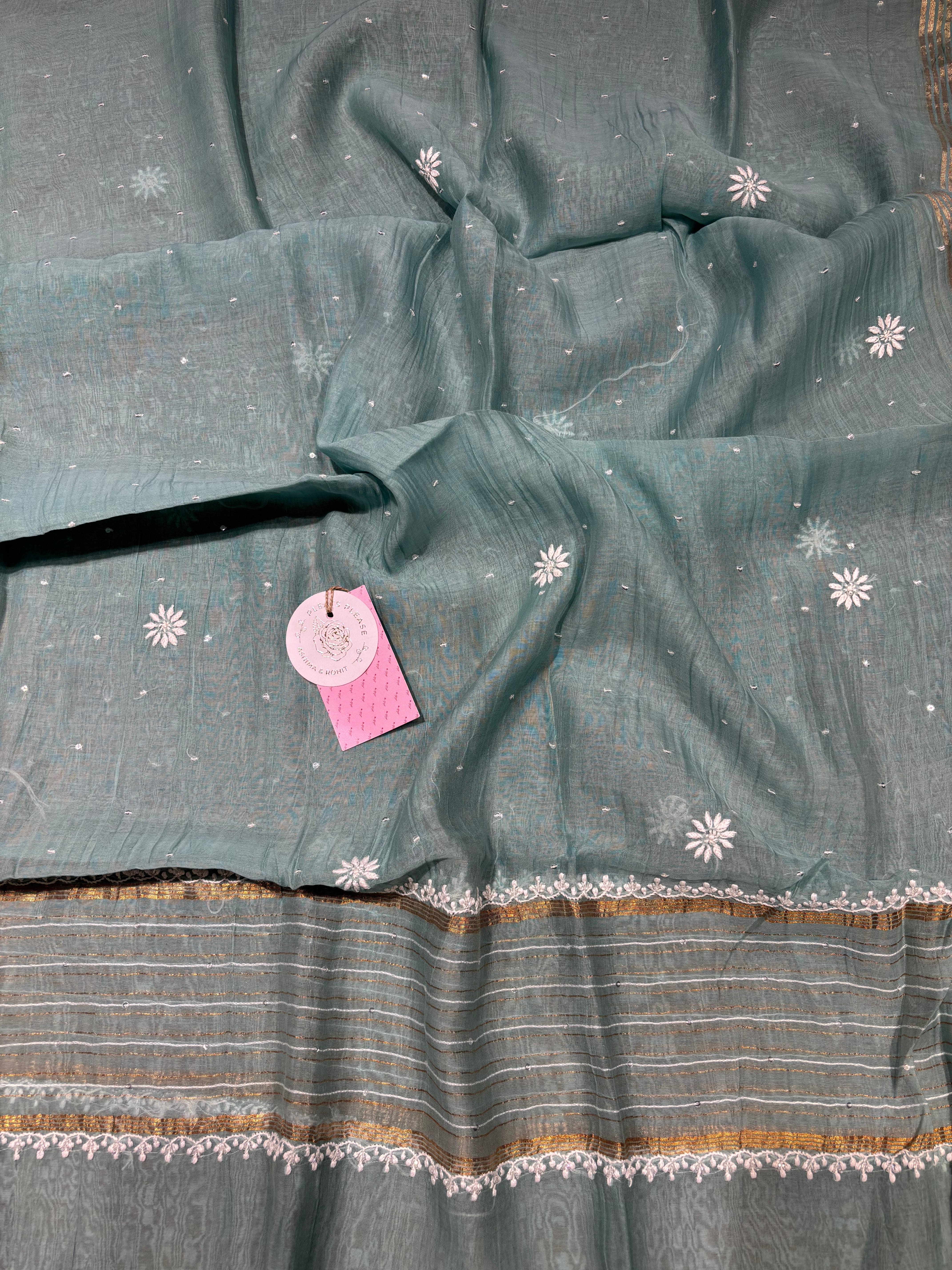 Turquoise Blue Chanderi Mul Chikankari Kurta & Dupatta set