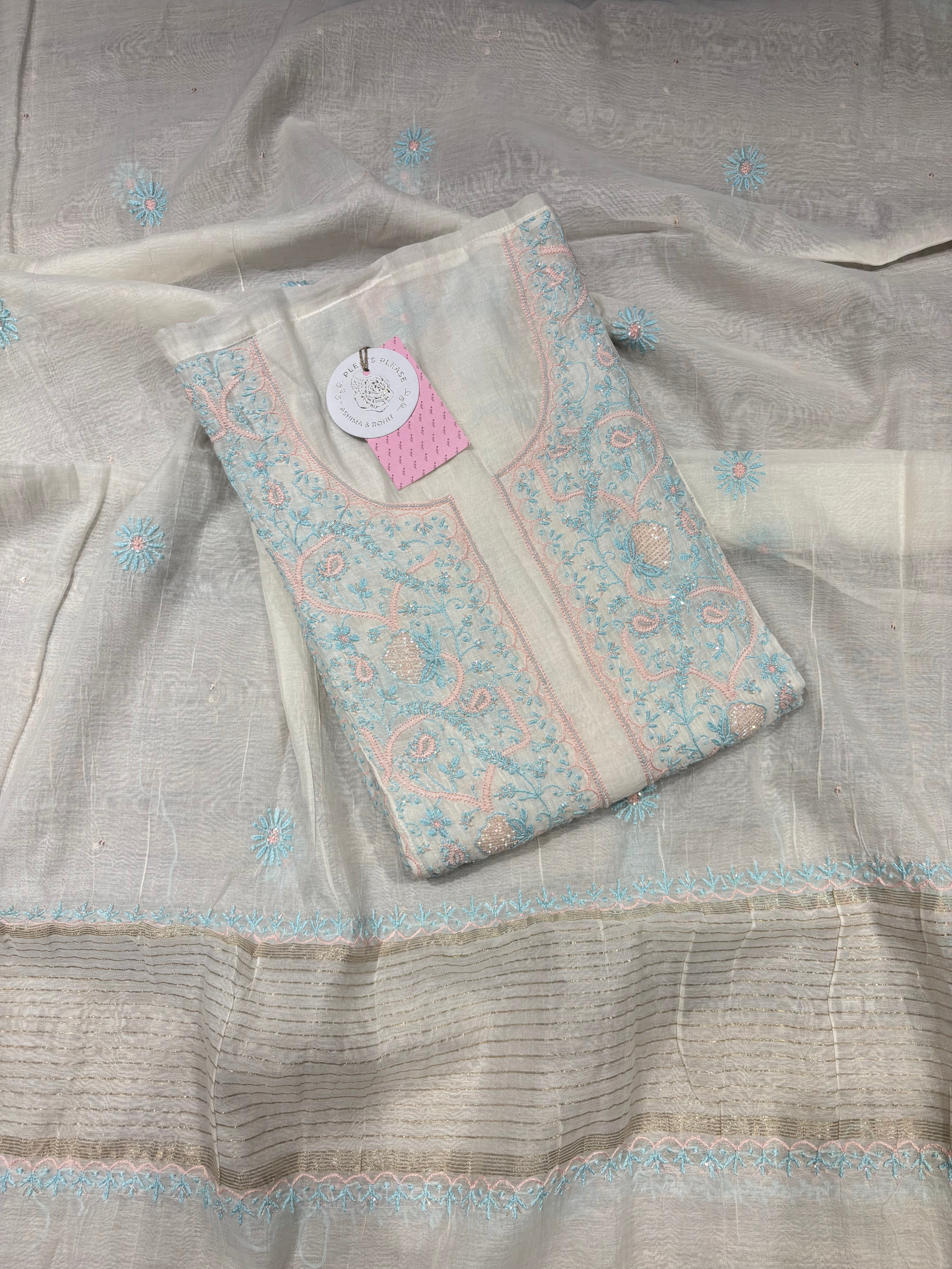 Dyeable Chanderi Mul Chikankari Kurta & Dupatta Set