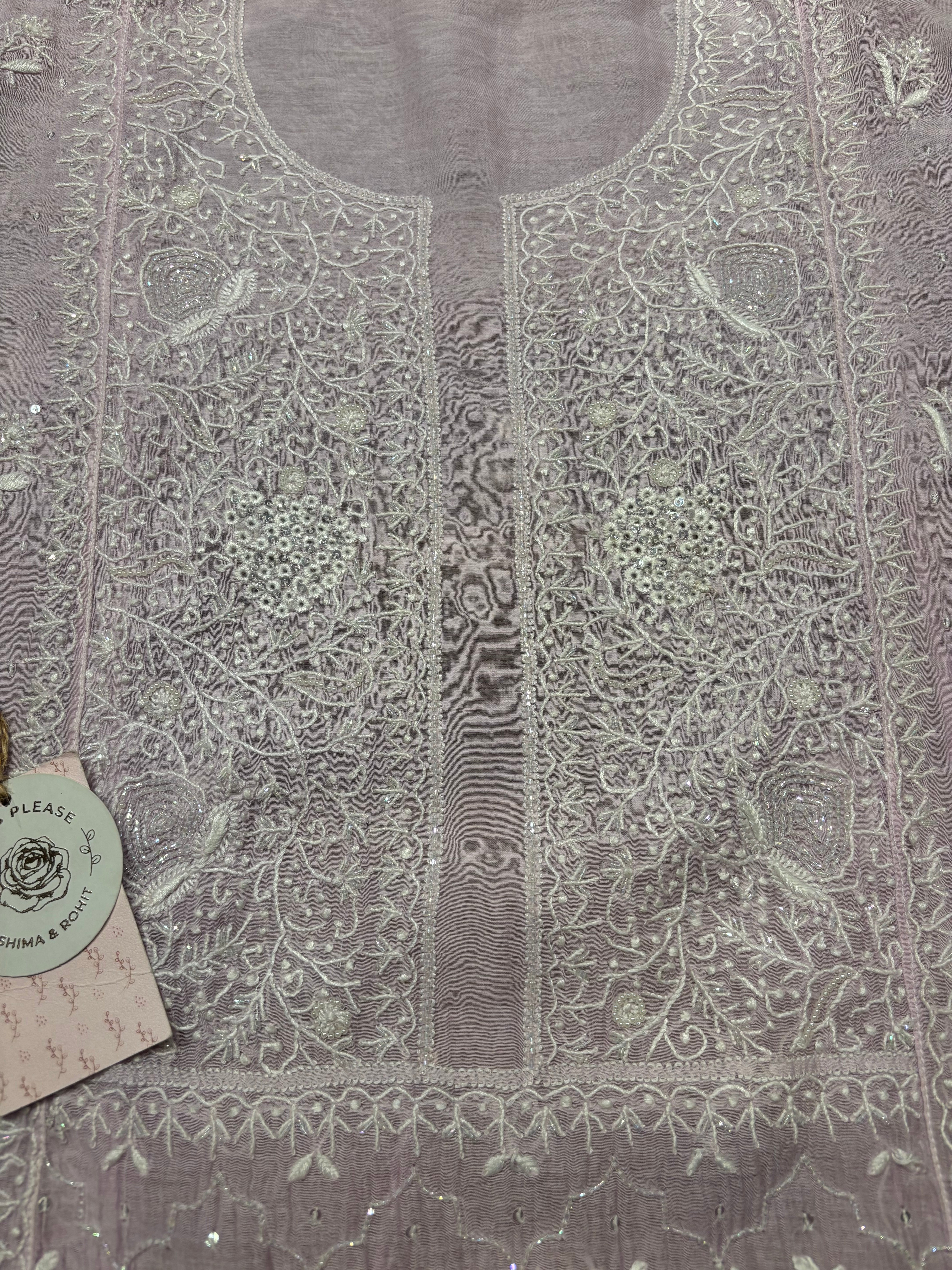 Lilac Chanderi Mul Chikankari Kurta and Dupatta set