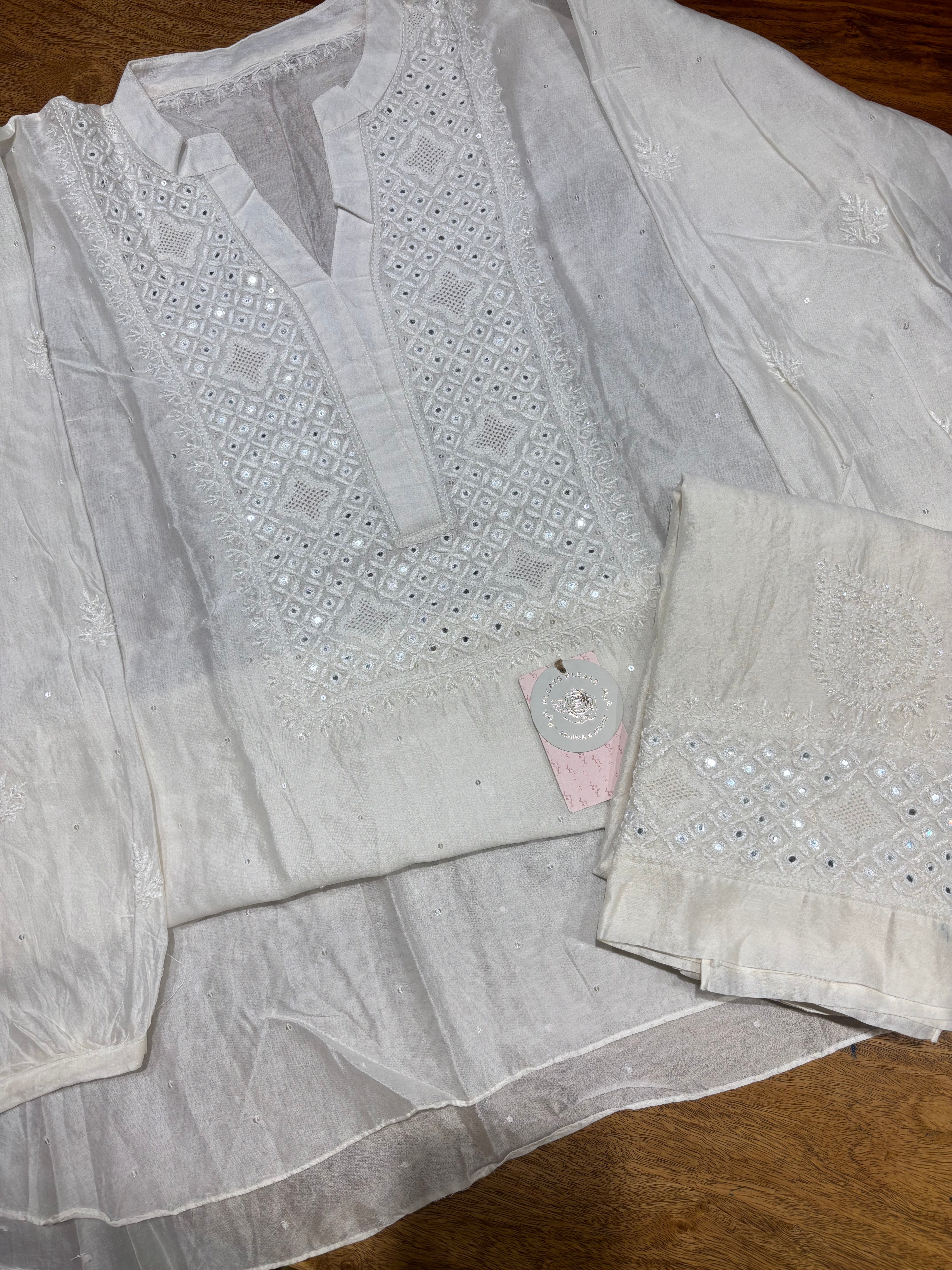 Dyeable Chanderi Silk Chikankari Co-ord Set