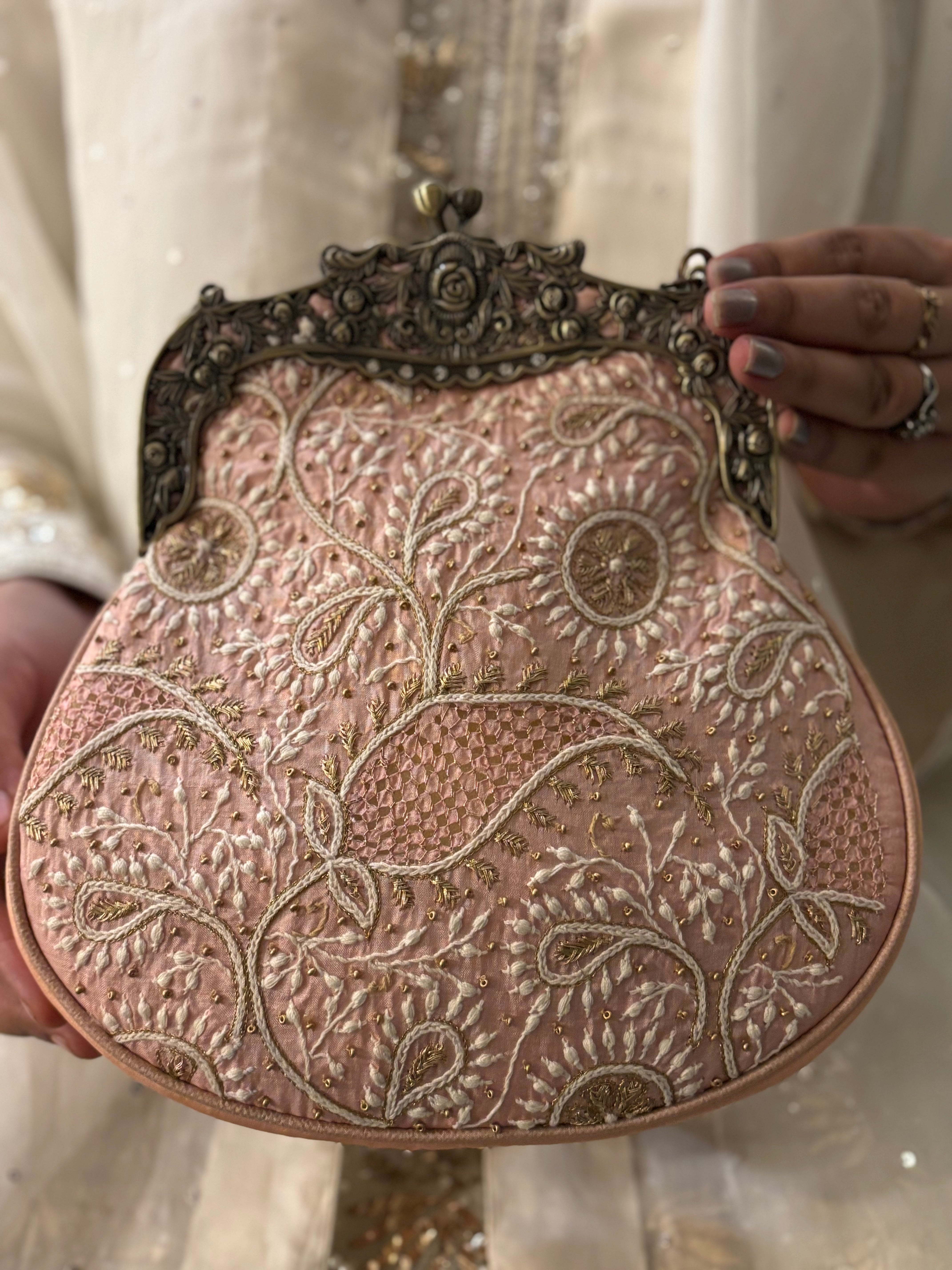 Pink Chikankari Clutch