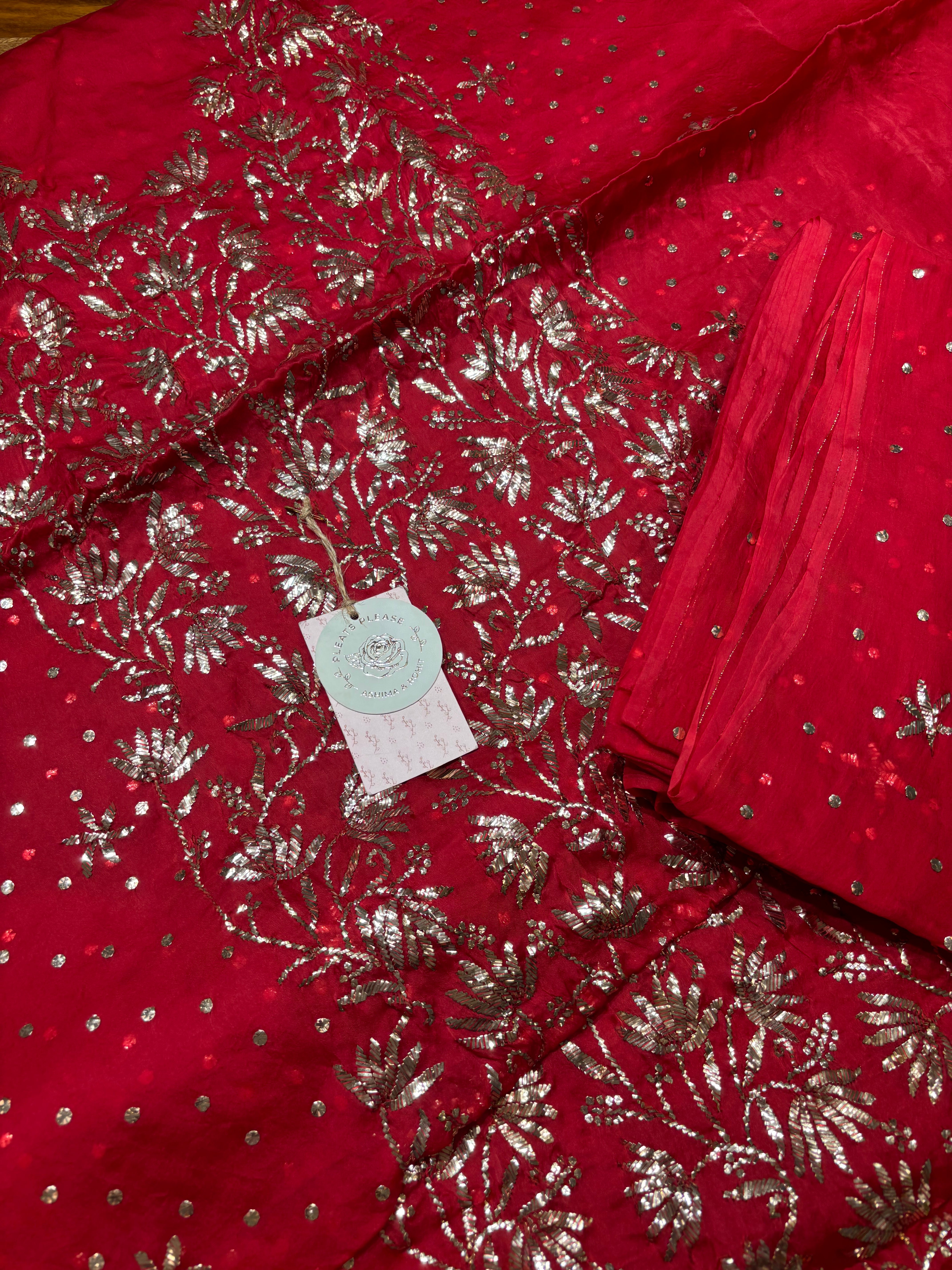 Red Pure and Premium Organza Silk Mukaish Kurta and Dupatta Fabric