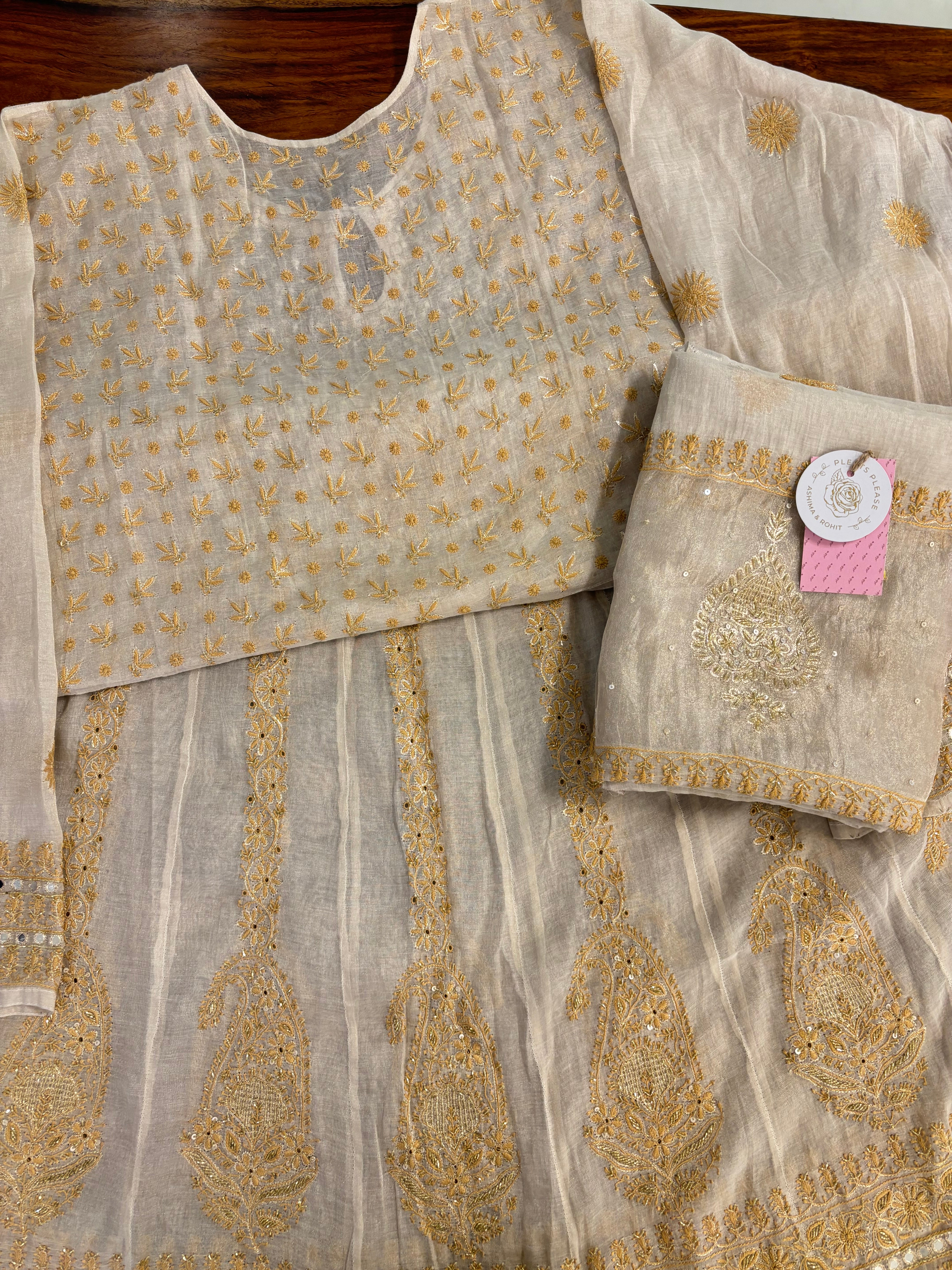 Dyeable Silver Tissue Bajirao Chikankari Anarkali & Dupatta Set