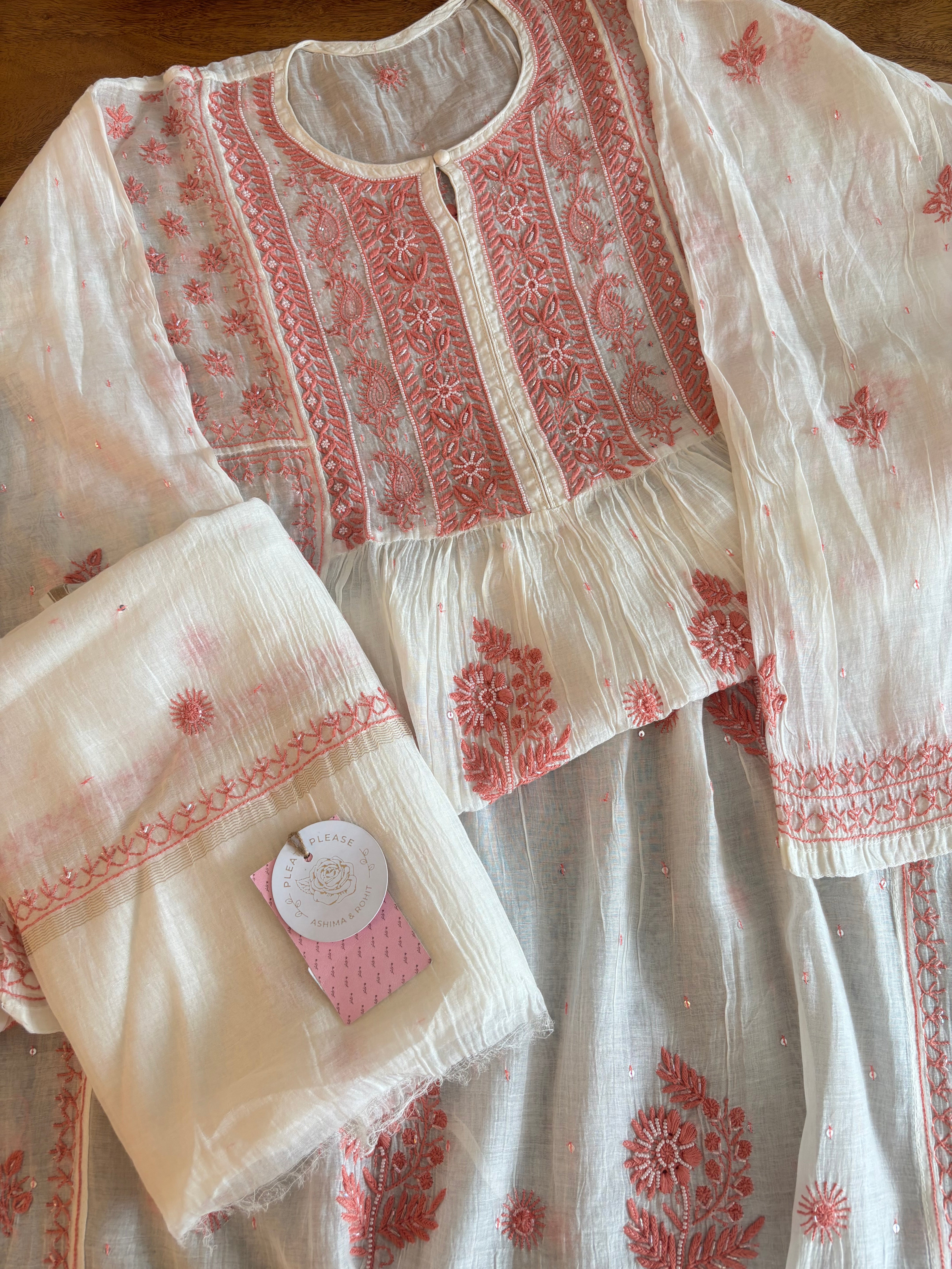 Dyeable Front Tucks Chikankari Kurta & Dupatta