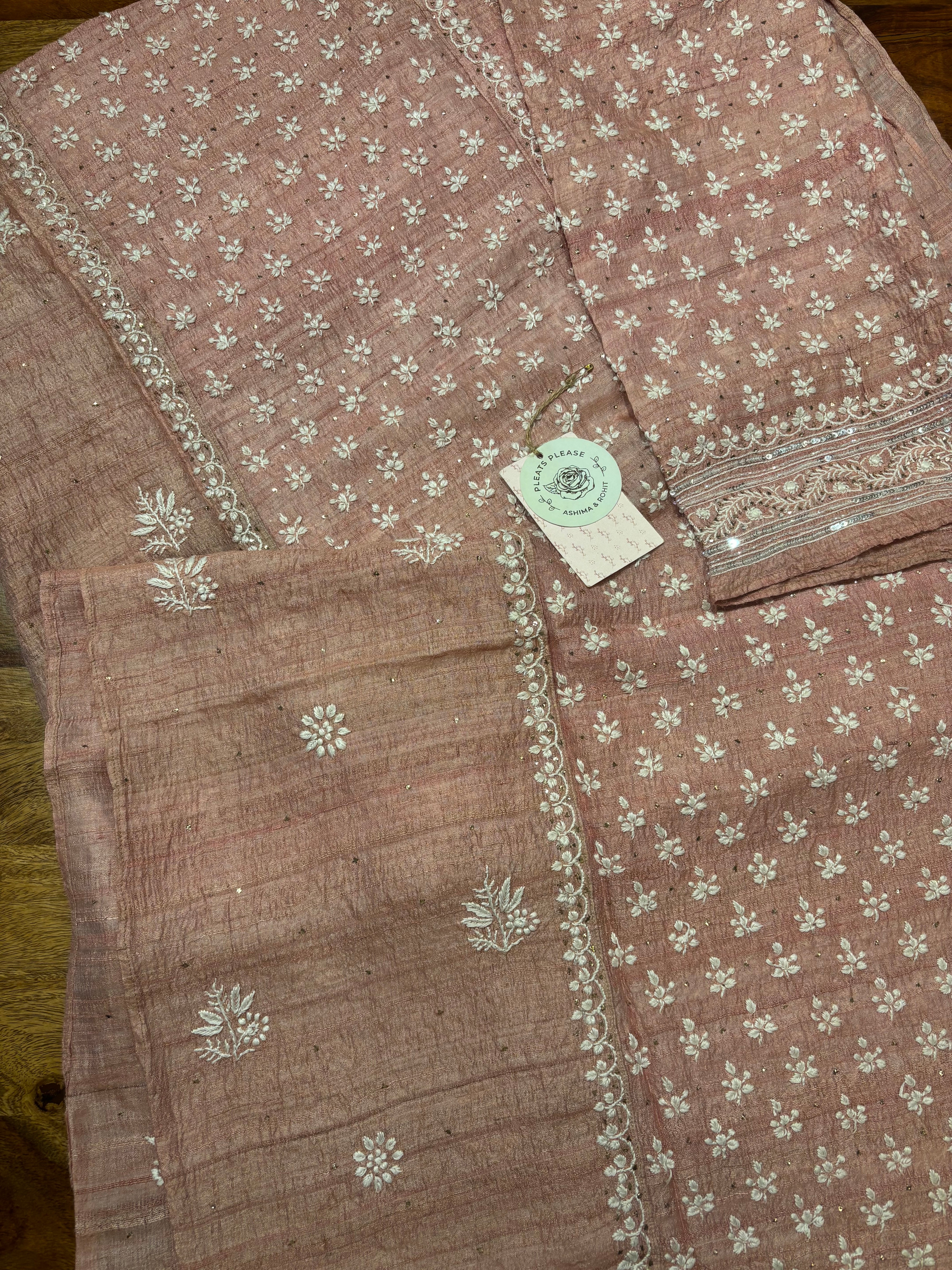 Flamingo Tussar Silk Chikankari And Mukaish Kurta And Dupatta Set