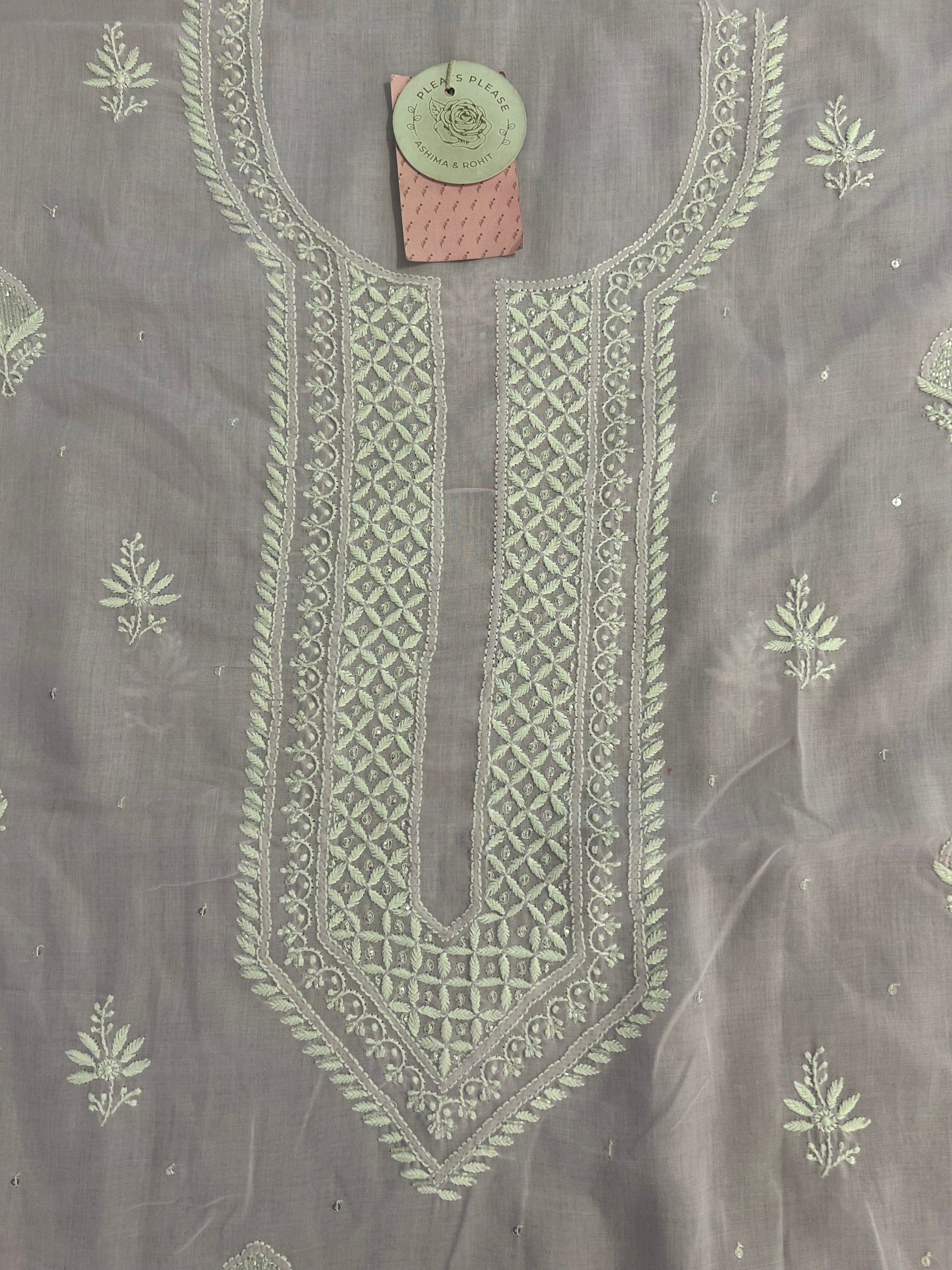Lilac Mulmul Chikankari Kurta