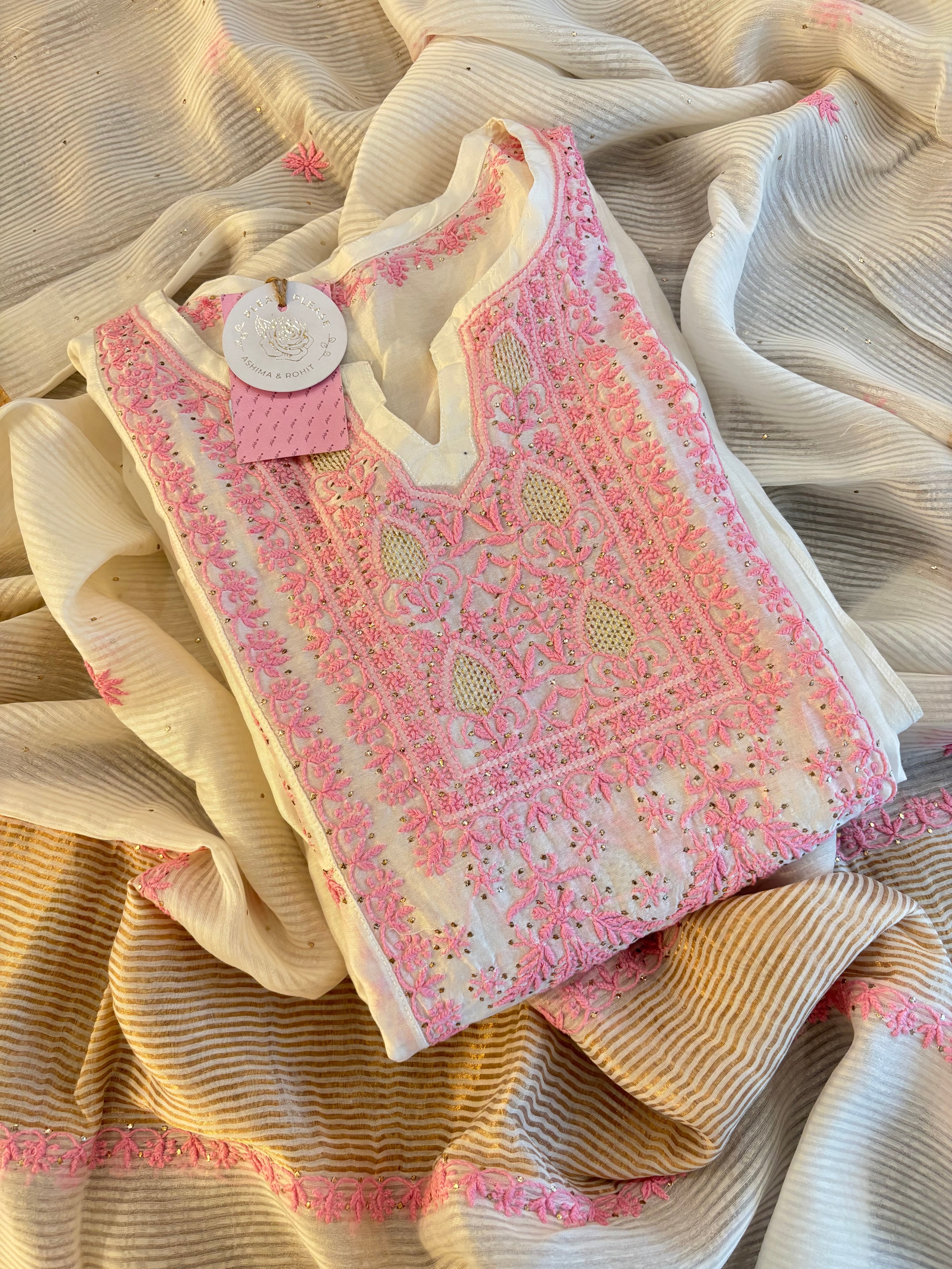 Dyeable Chanderi Chikankari Mukaish Anarkali & Dupatta