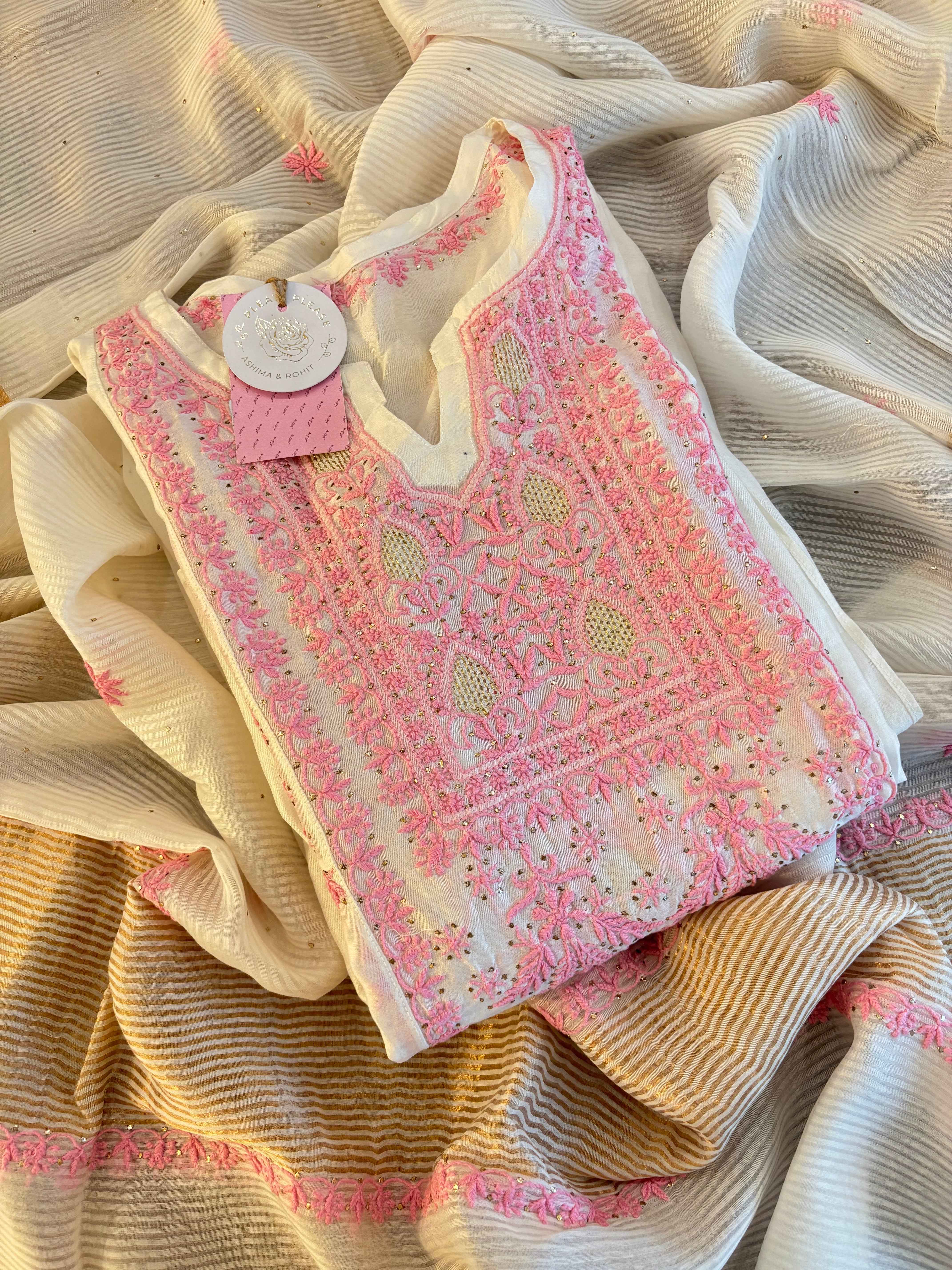 Dyeable Chanderi Chikankari Mukaish Anarkali & Dupatta
