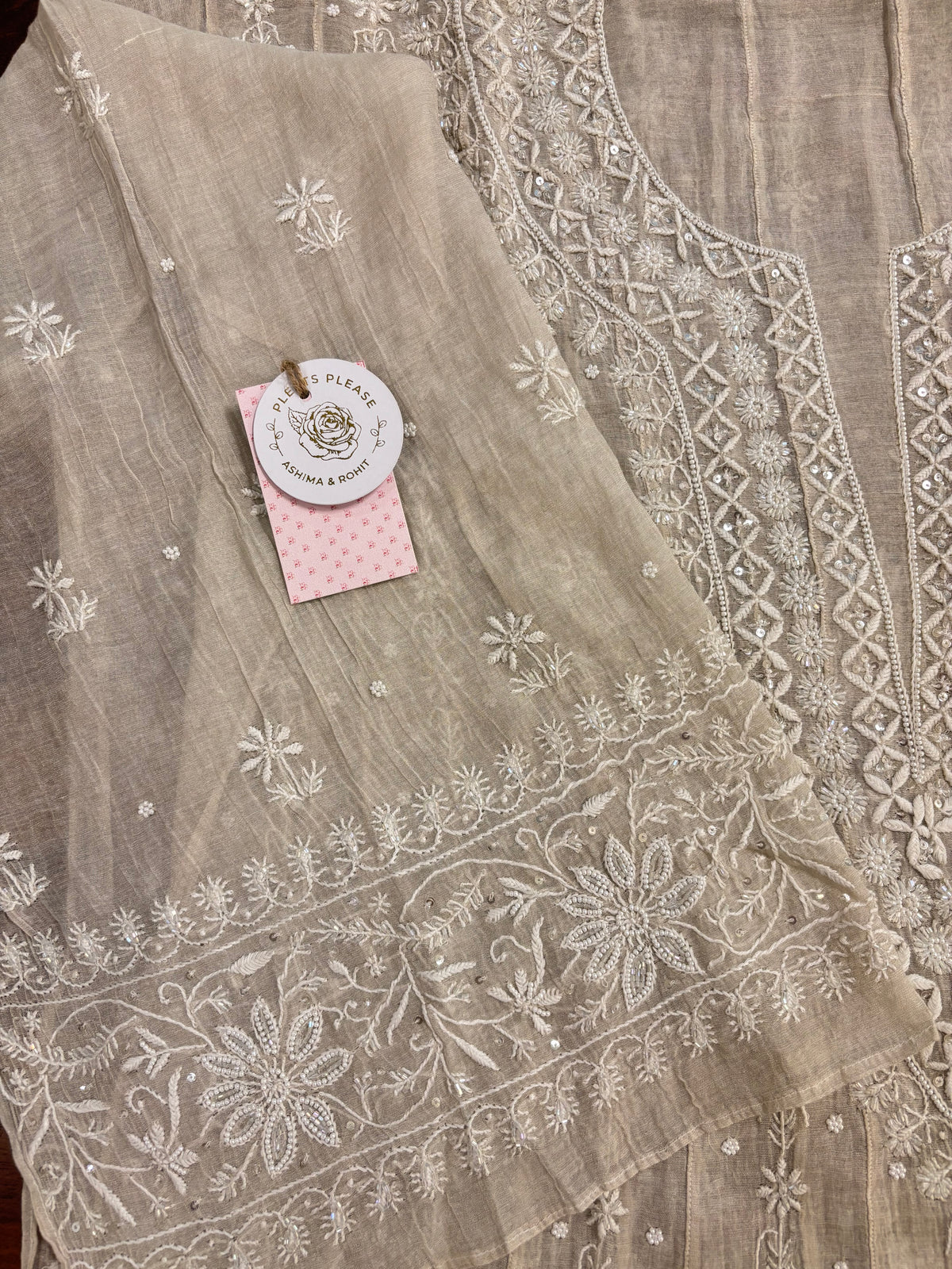 Dyeable Silver Tissue Chikankari Anarkali & Dupatta