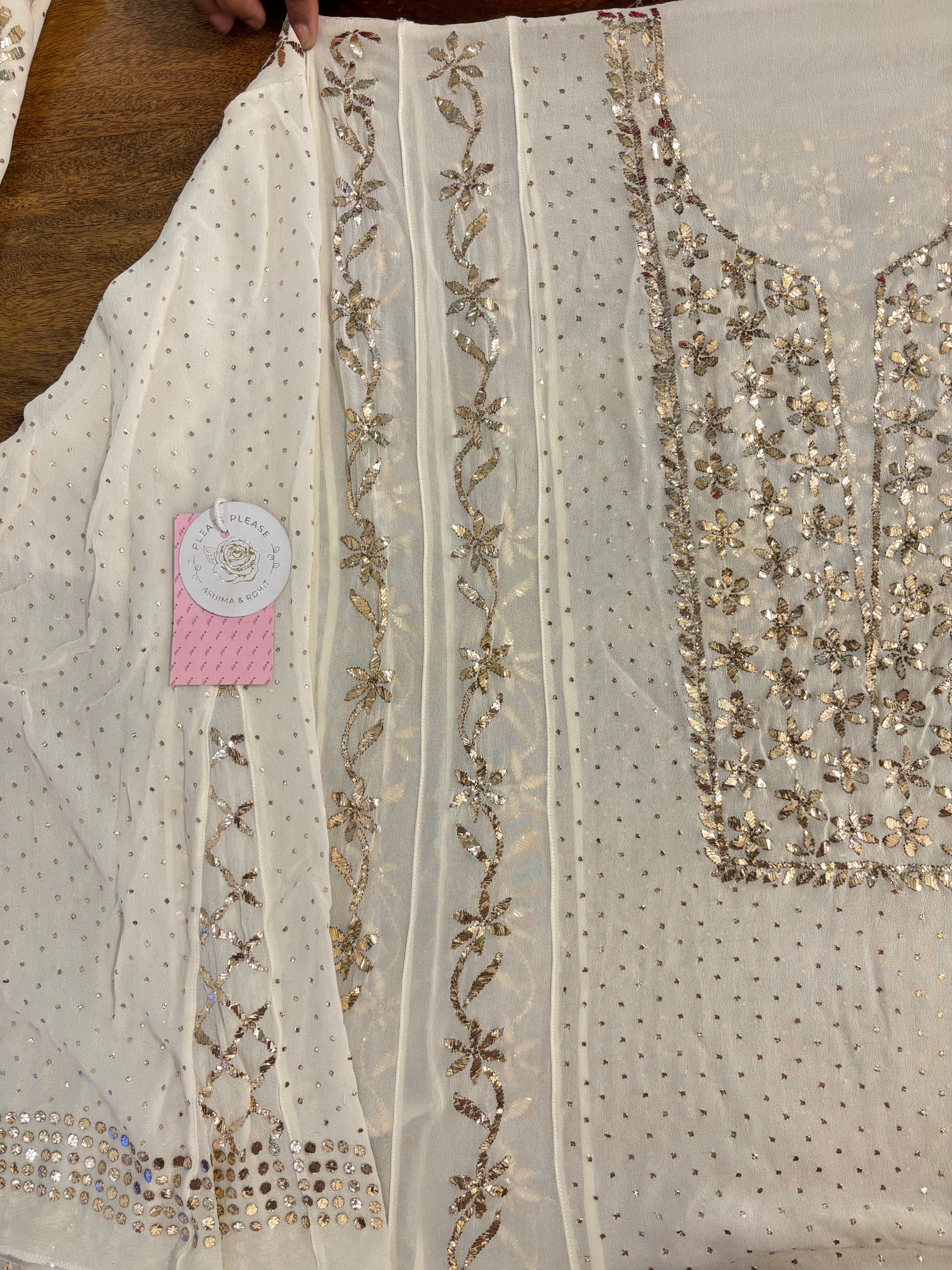 Dyeable Pure & Premium Georgette Mukaish Jhola & Dupatta Set - Pleats PleaseChikankari