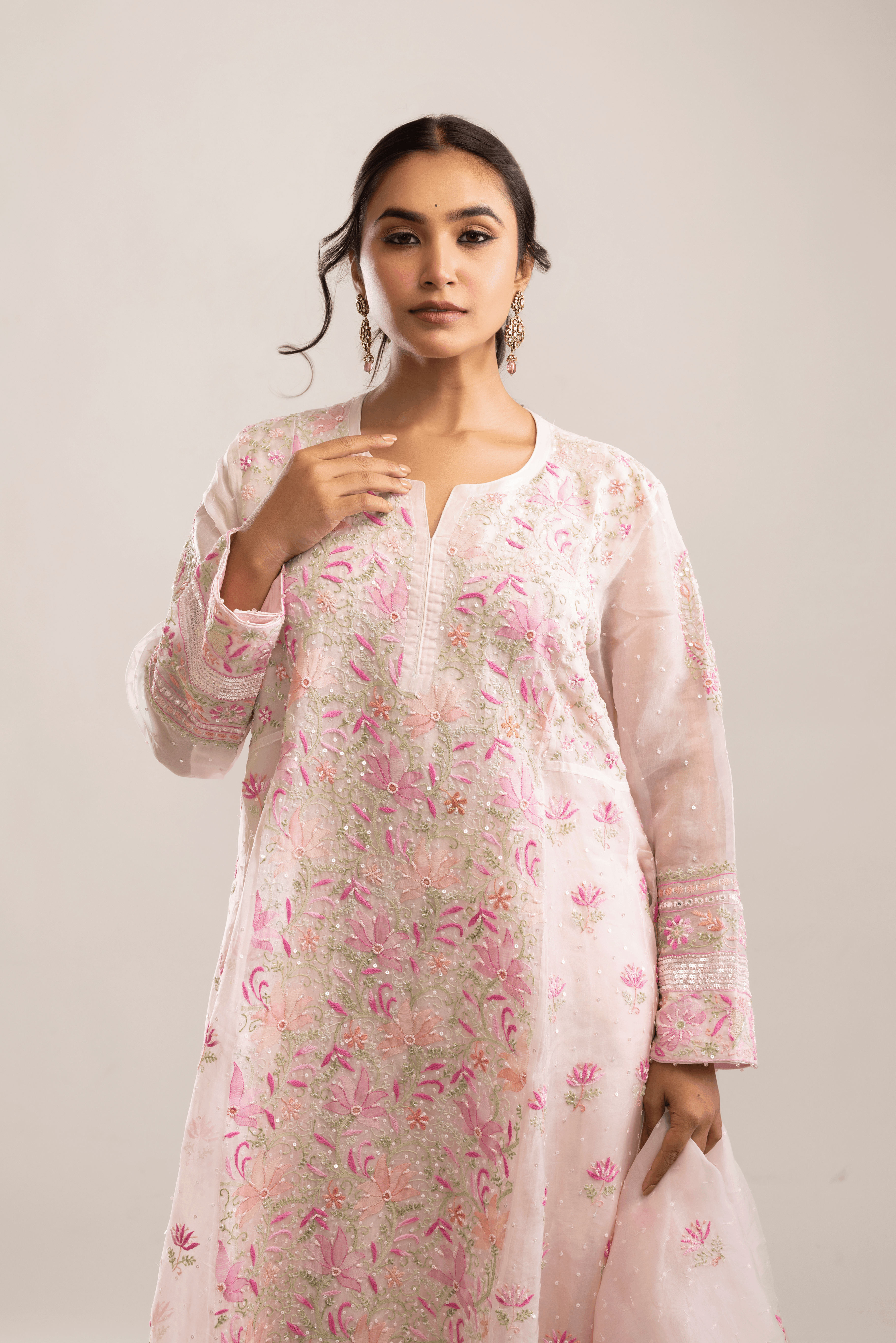 Blush Pink Chikankari Pure Organza Silk Anarkali & Dupatta