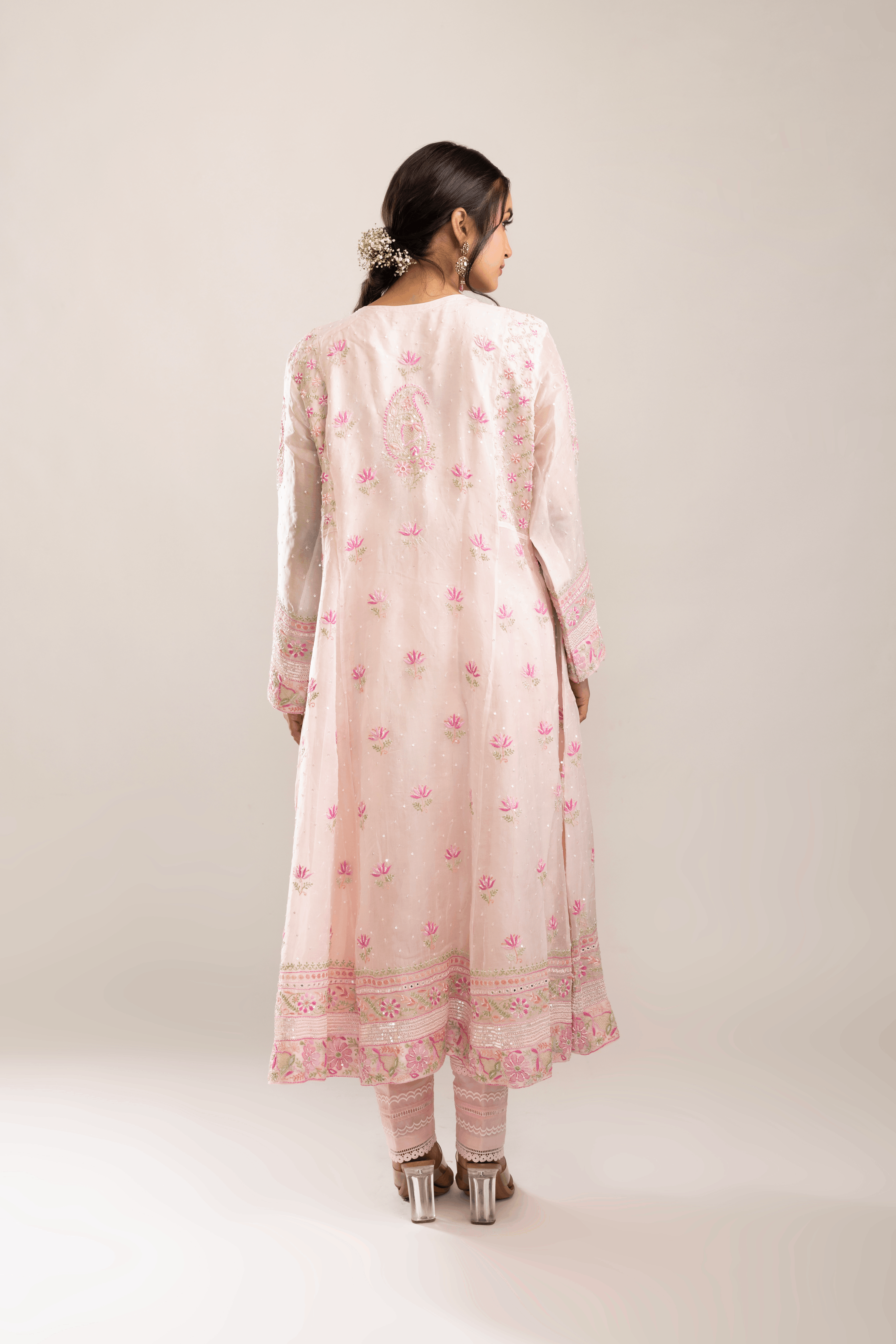 Blush Pink Chikankari Pure Organza Silk Anarkali & Dupatta