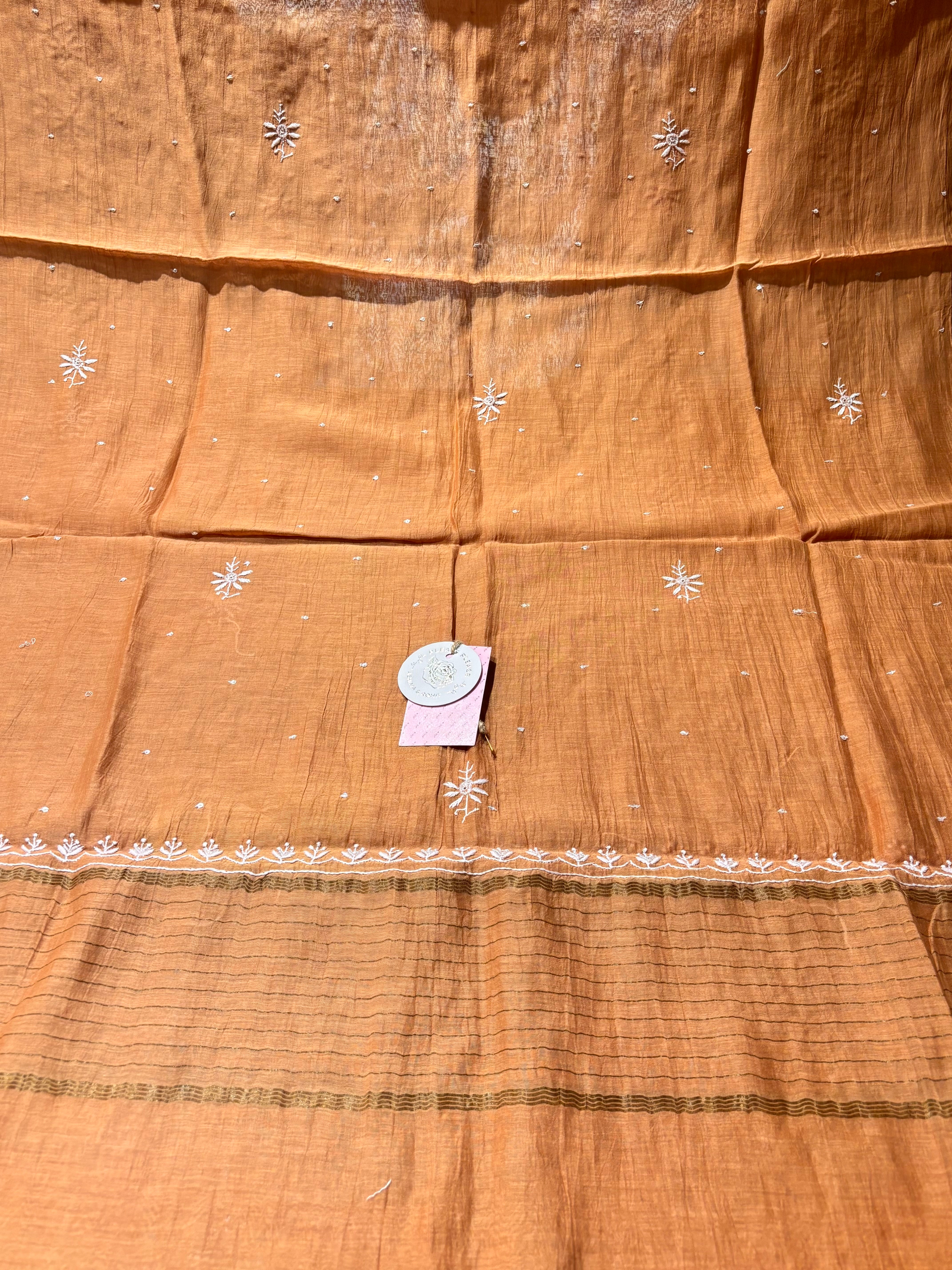Caramel Brown Chanderi Mul Chikankari A-Line Kurta & Dupatta