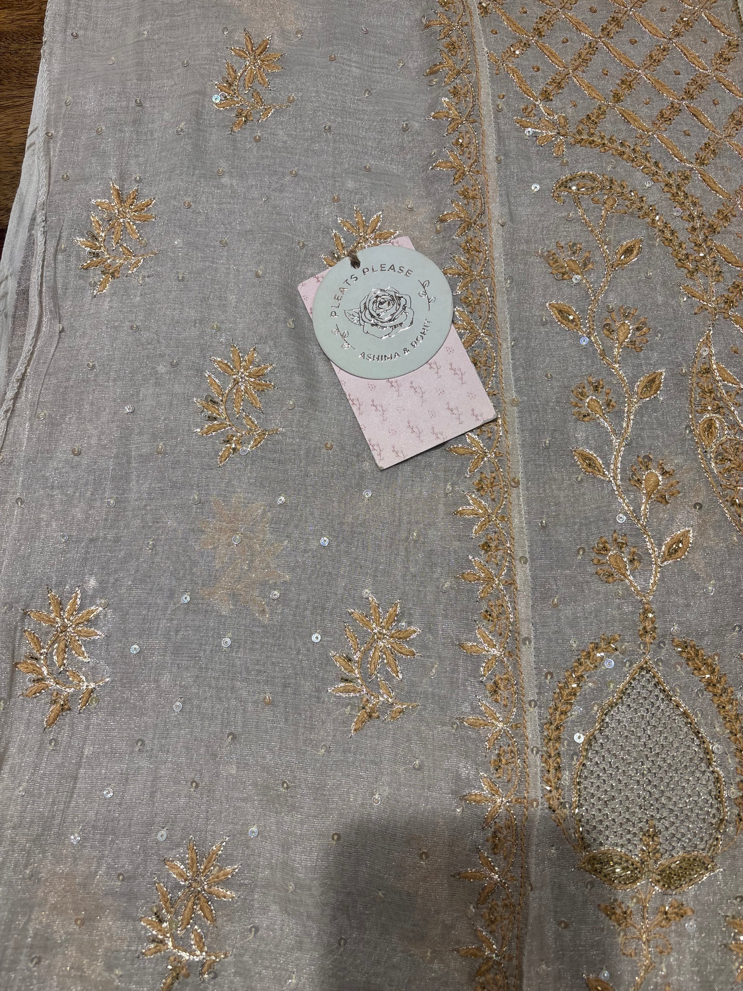 Dyeable Pure & Premium Silver Tissue Chikankari Kurta & Dupatta Set