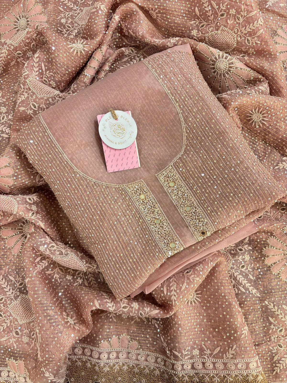 Baby Pink Pure & Premium Organza Chikankari Kurta & Dupatta