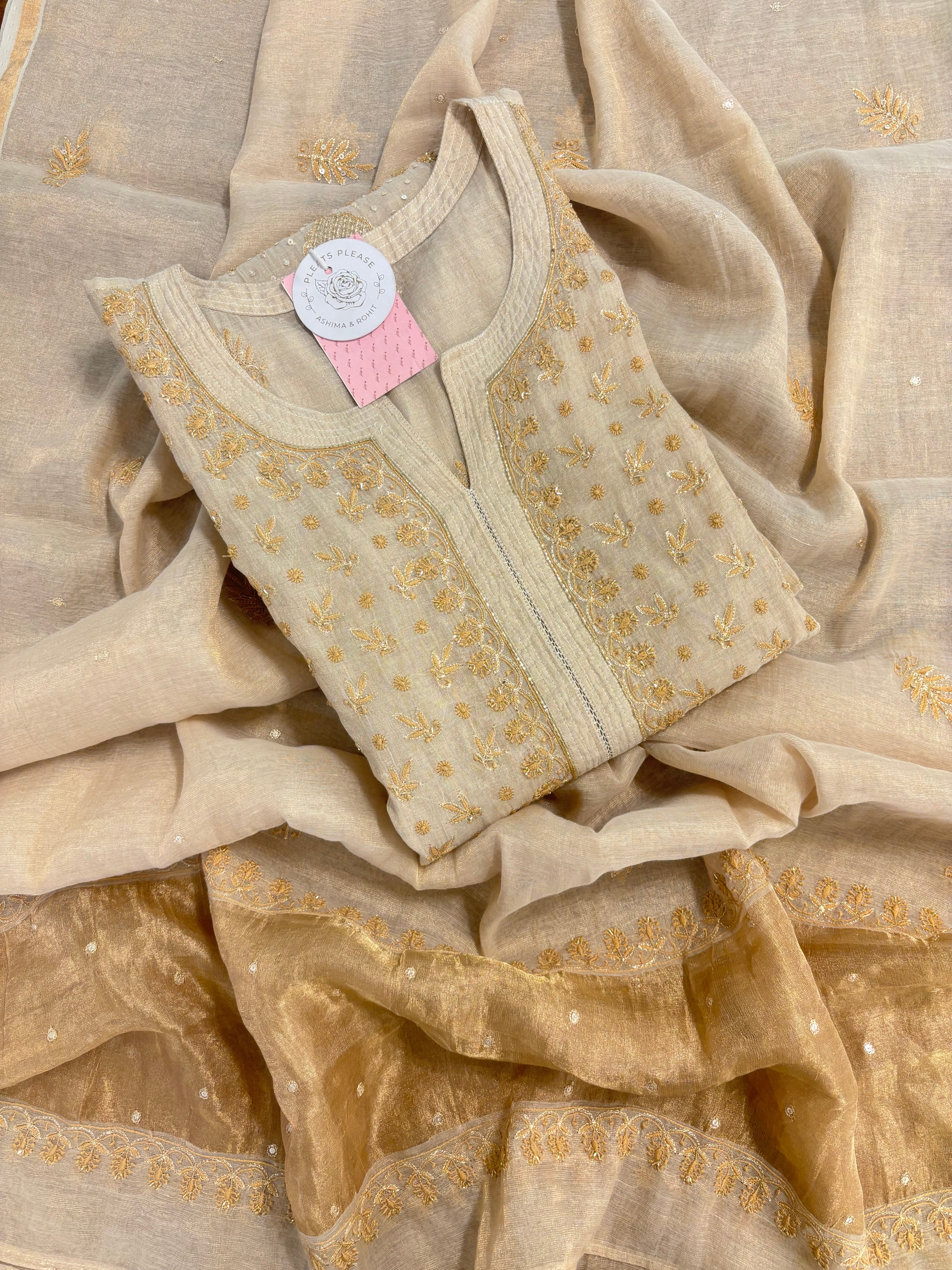 Dyeable Pure & Premium Tissue Chikankari Kurta & Dupatta